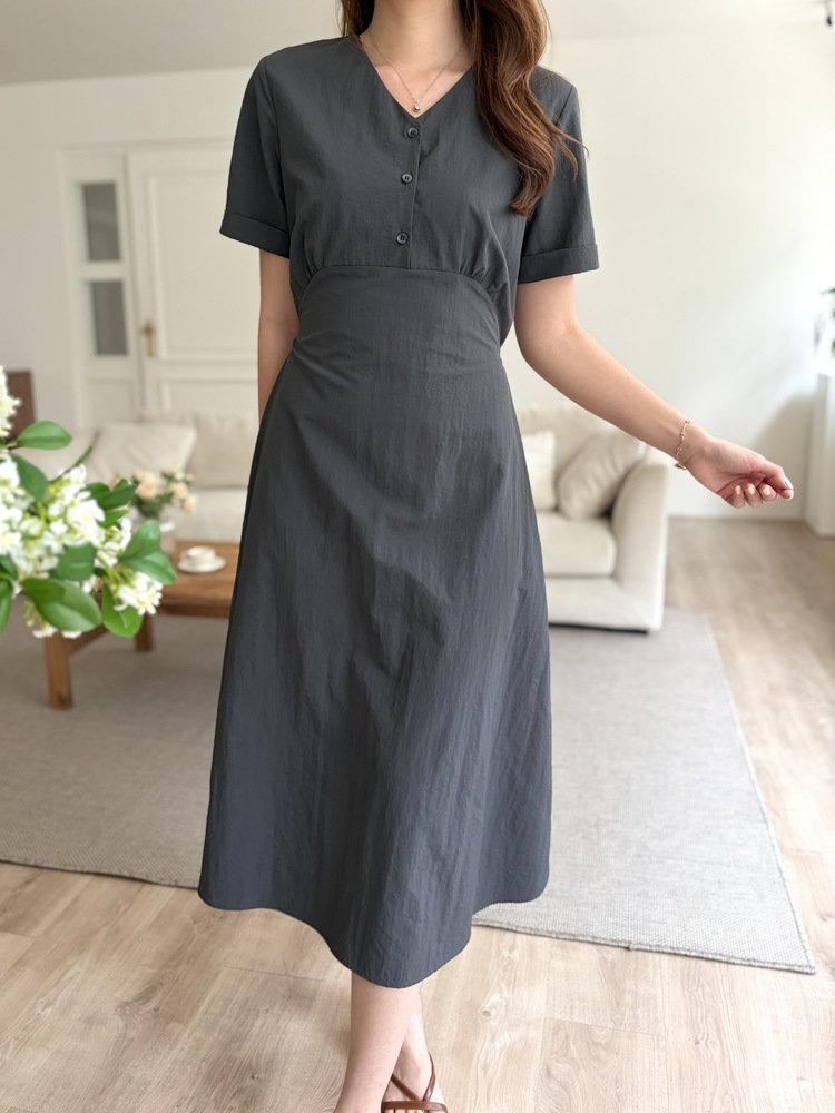 Evie Front Button Dress (Charcoal)