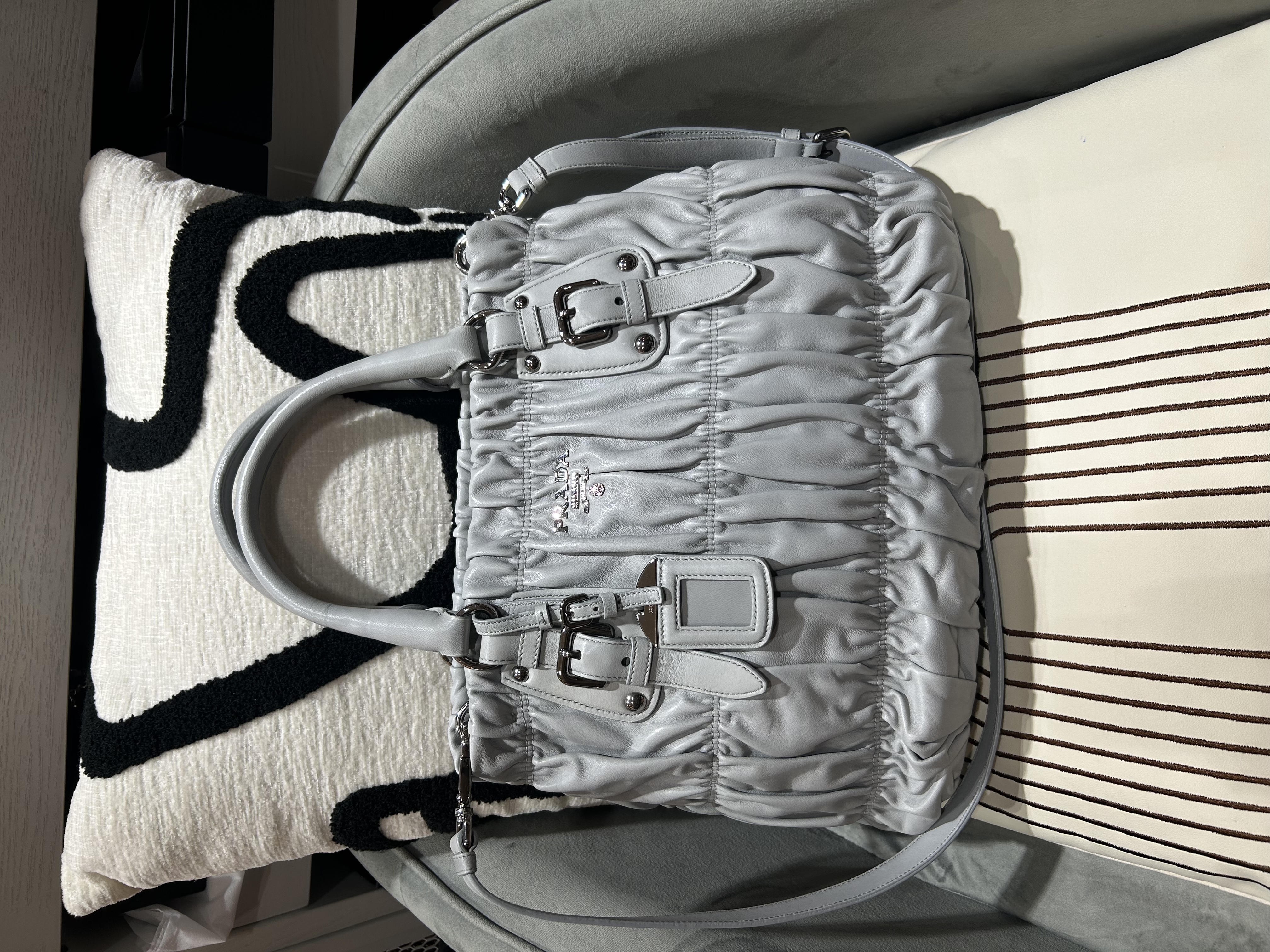 Prada Calfskin 2Way Bag Grey 100%Authentic, 99%New ✅ Certificate✅Dust bag