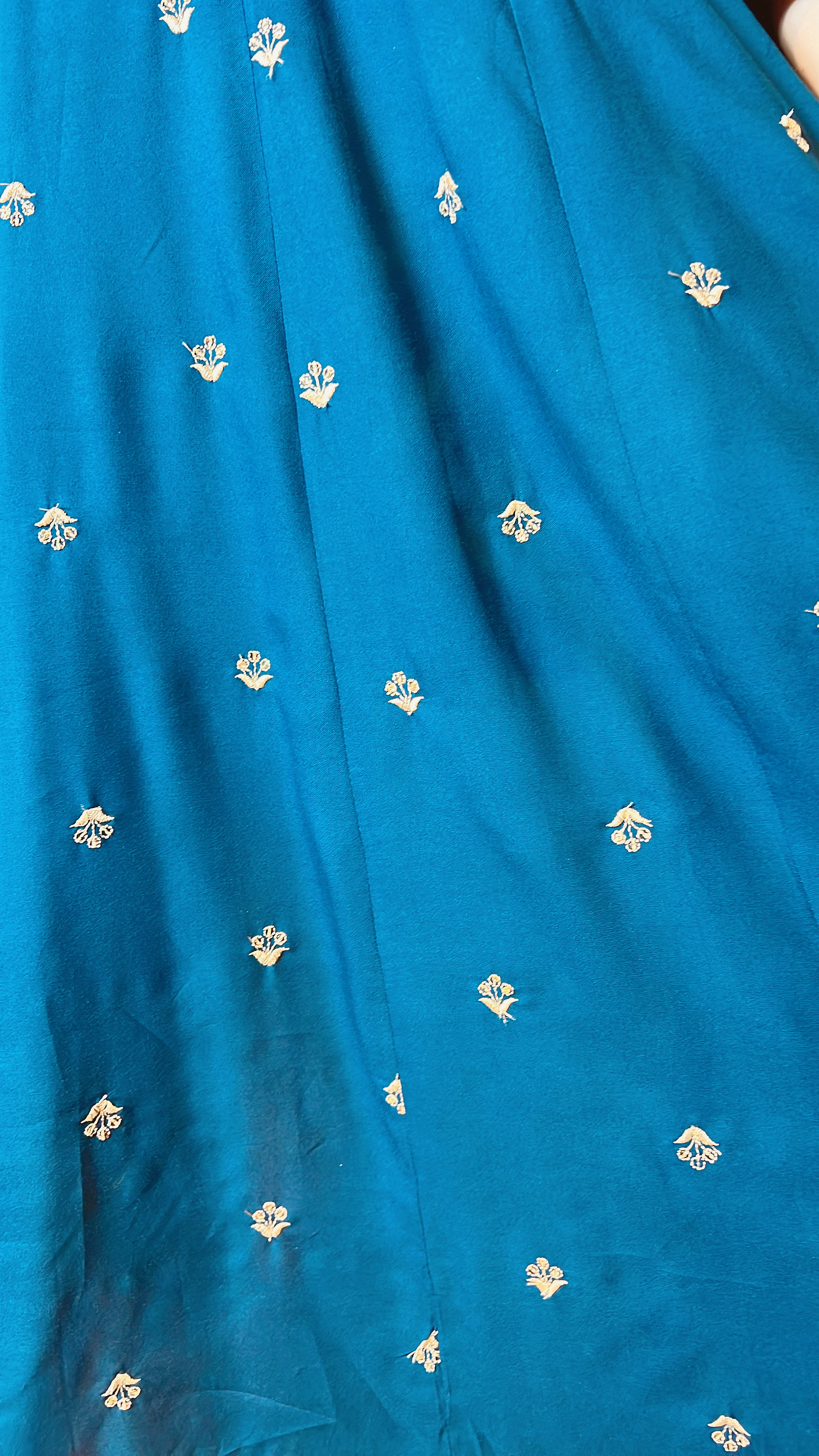 Blue Emb Big V Neck Cotton OP 46" #1051