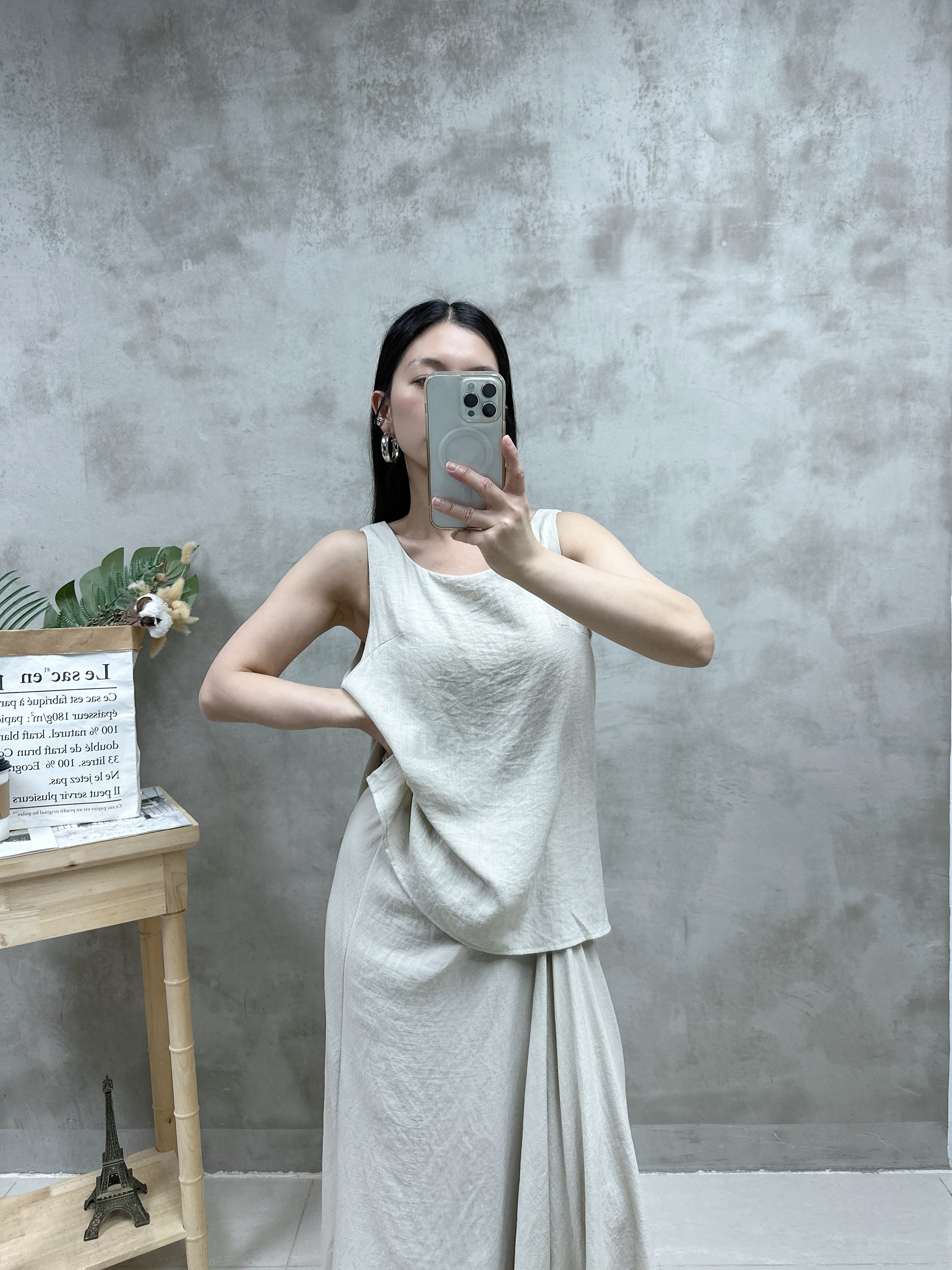 K01 棉麻背心+不規則半裙Set