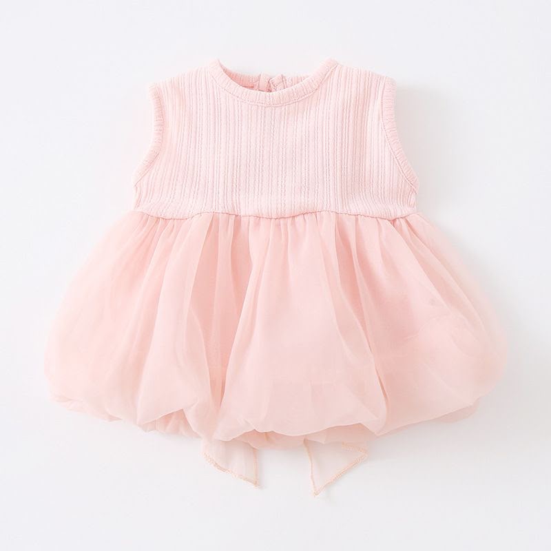67122404 | Sleeveless Ribbed Knit Tulle Bubble Dress