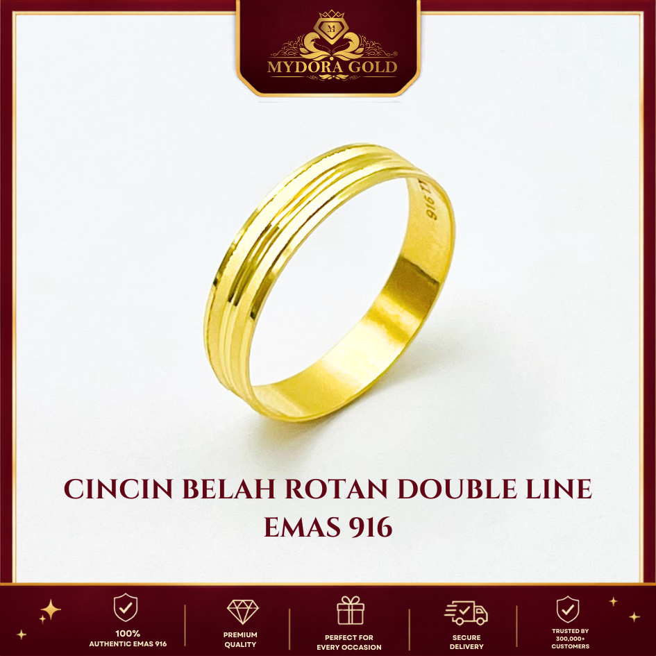 MYDORA Cincin Belah Rotan Double Line l EMAS 916/22K