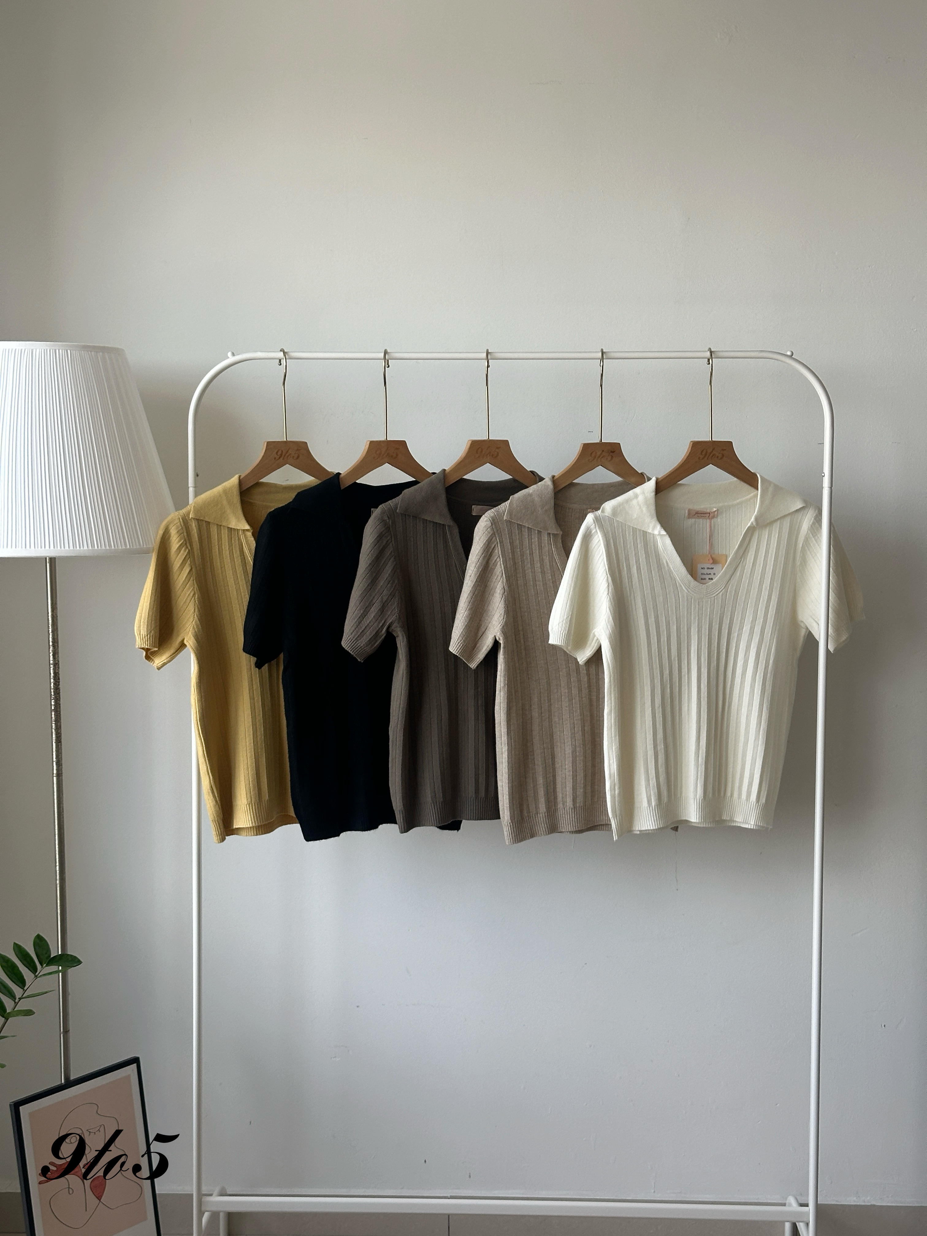 T4171 V Neck Knit Polo Tee - 5 Colors 