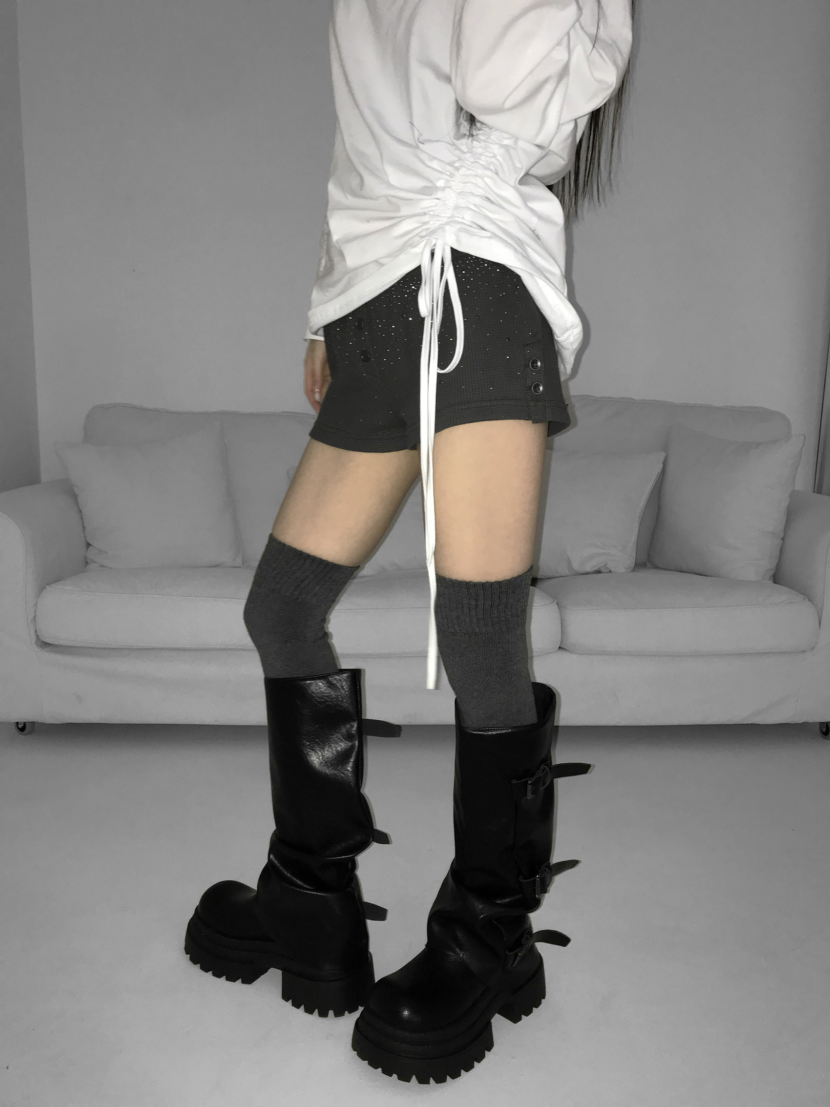 Waffle Knit Rhinestone Shorts