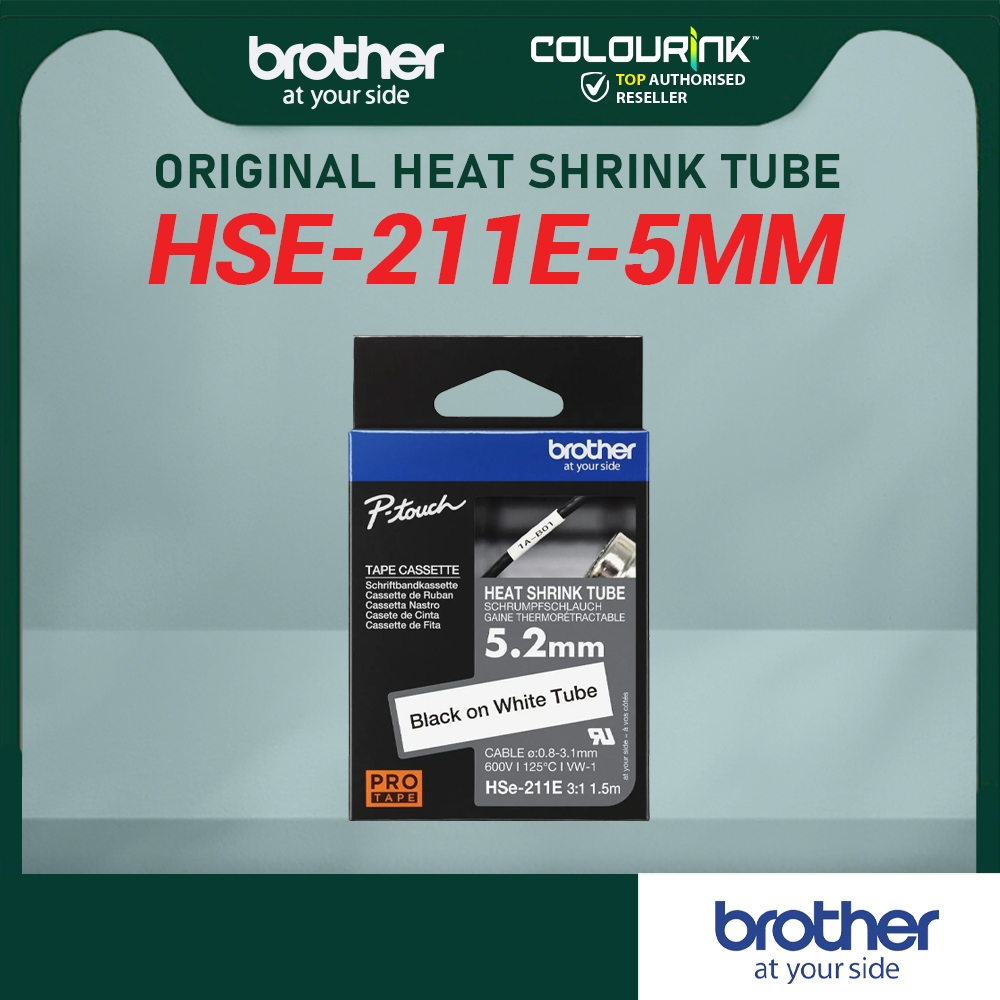 Brother Original Heat Shrink Tube Black on White HSE-211 HSE-231 HSE-221 HSE-241 HSE-251 for Cable Wire Label Tape
