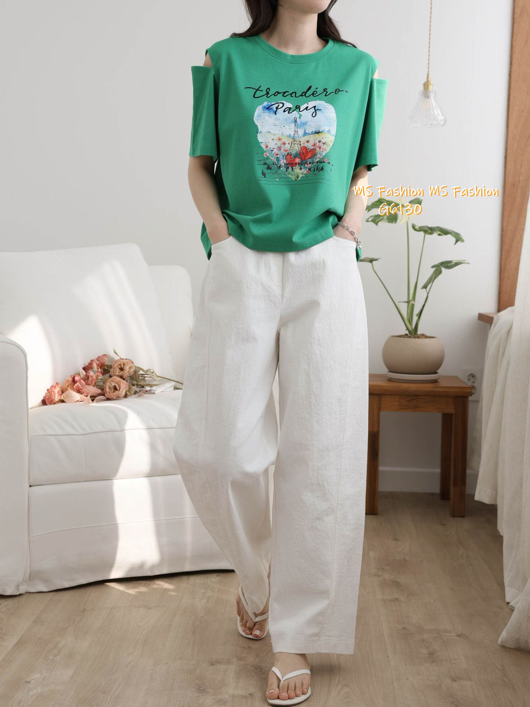 G6130 韓國🇰🇷靚色靚print露肩top