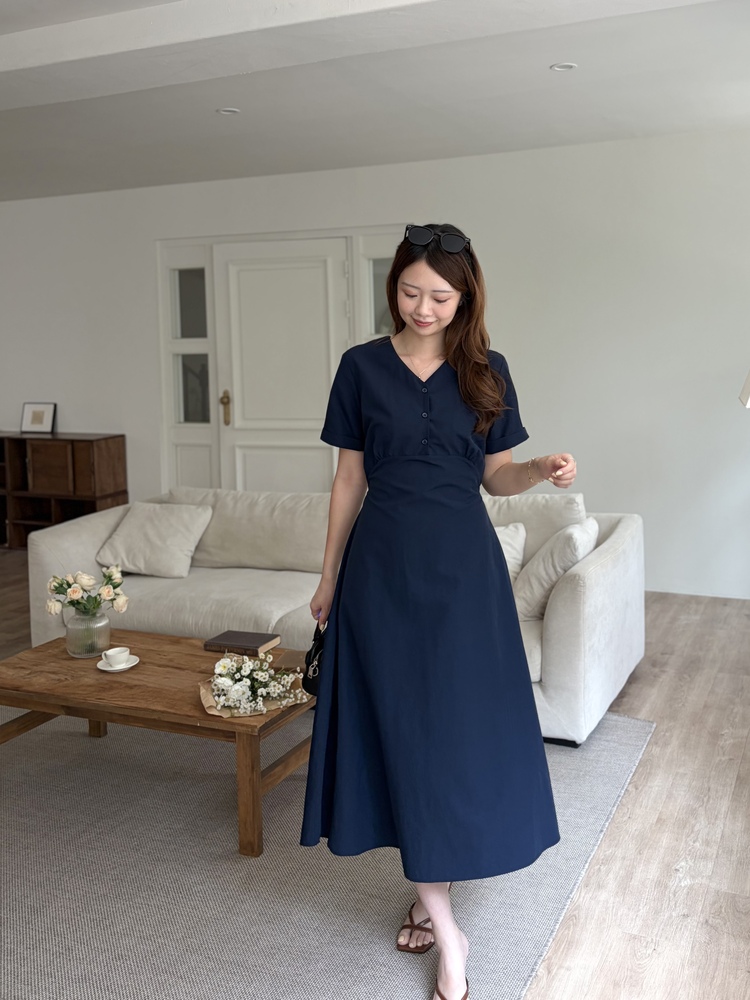 Evie Front Button Dress (Navy)