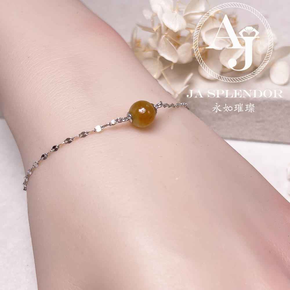 FBG26-H20 天然翡翠A玉 冰潤黃翡純銀手鏈