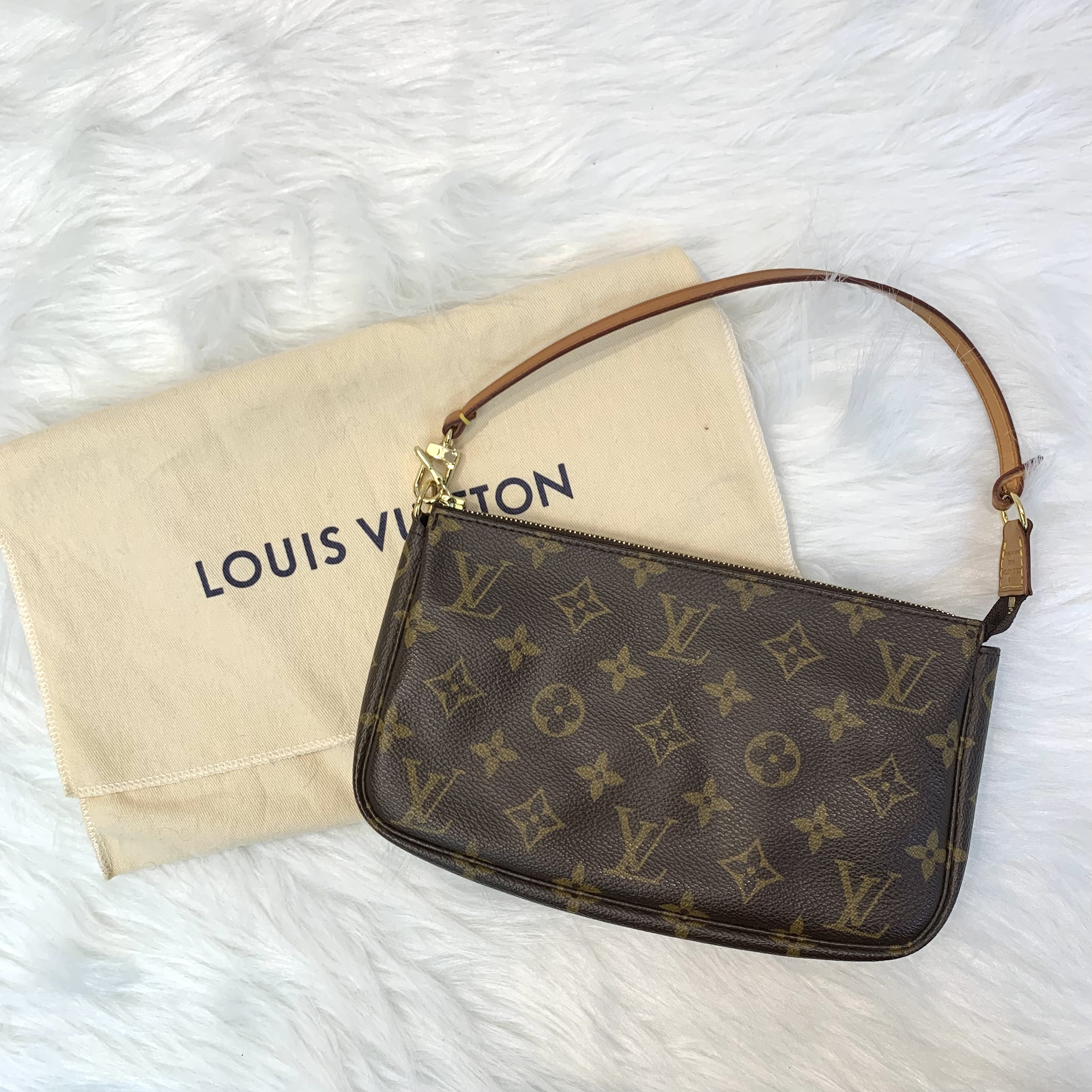 復古感 中古LV老花 Monogram金扣手挽袋