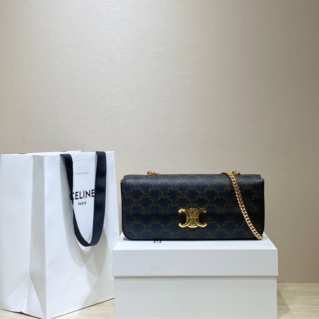 🔥大货实拍图 𝗖𝗘𝗟𝗜𝗡𝗘♥标志印花链条包 型号：197412 尺寸：33*13*5cm