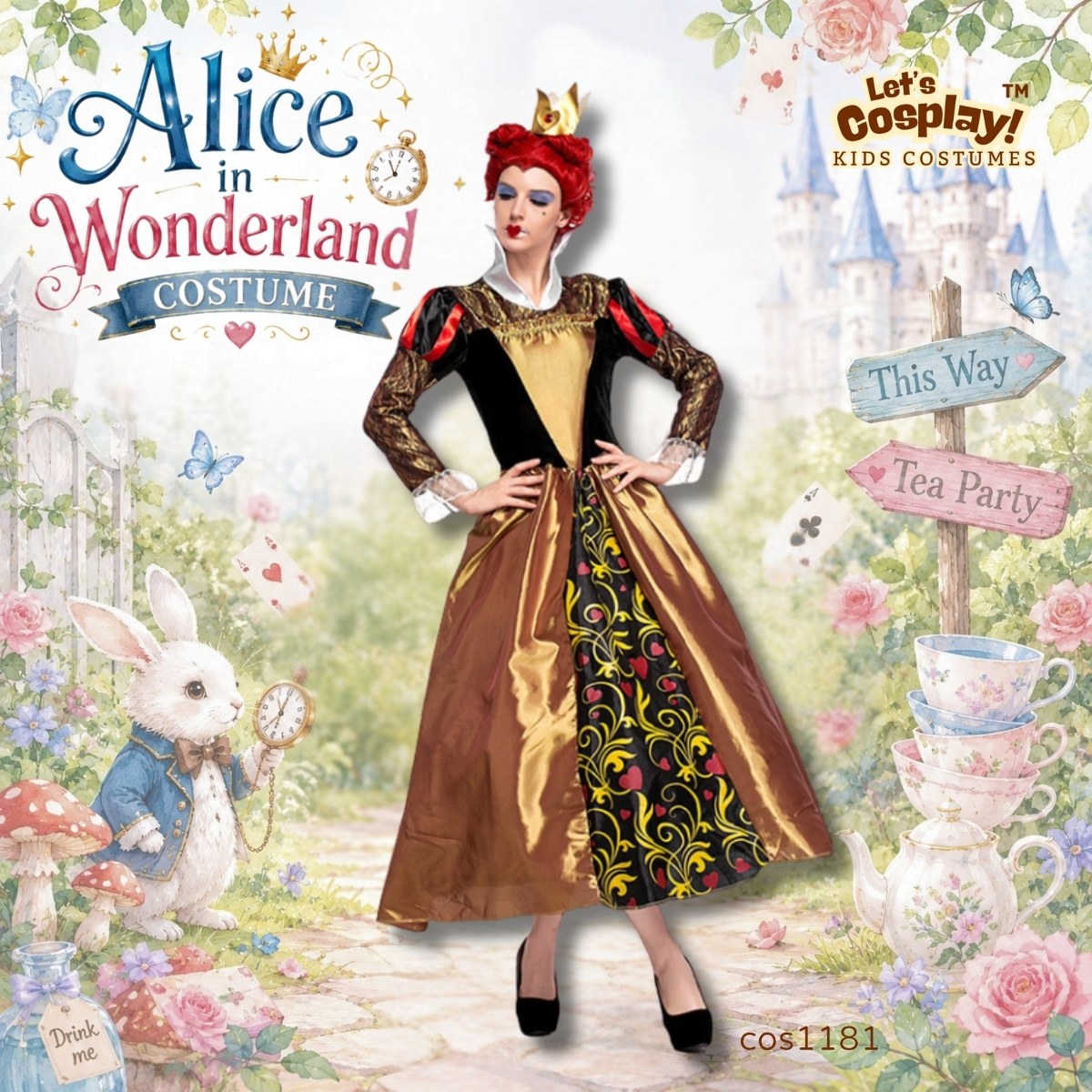 成人紅心皇后服裝 Queen of Hearts Costume Adult 萬聖節服裝 愛麗絲夢遊仙境服裝 親子服裝 香港現貨 Lets Cosplay