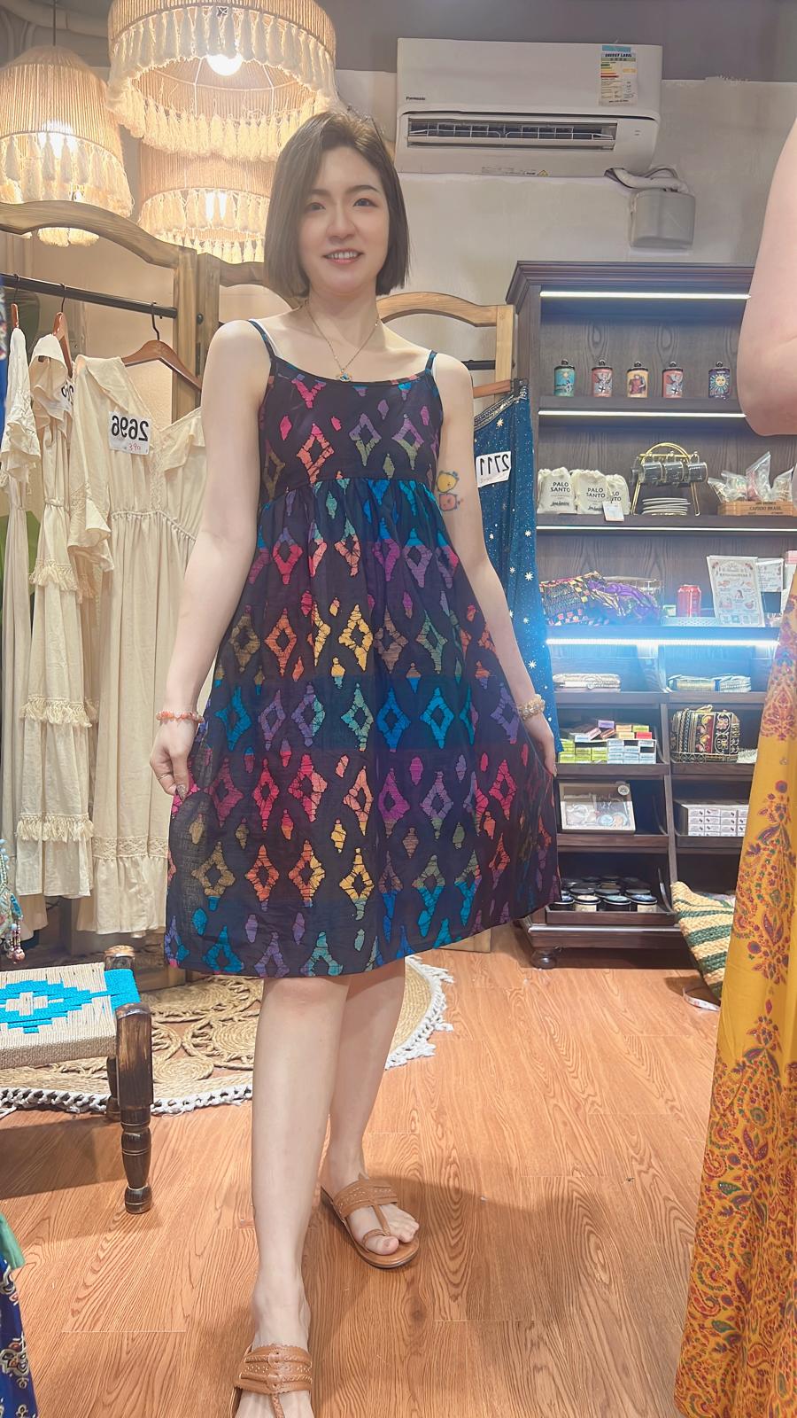 2725 Black with Colourful Pattern SL Kurta with Bow
