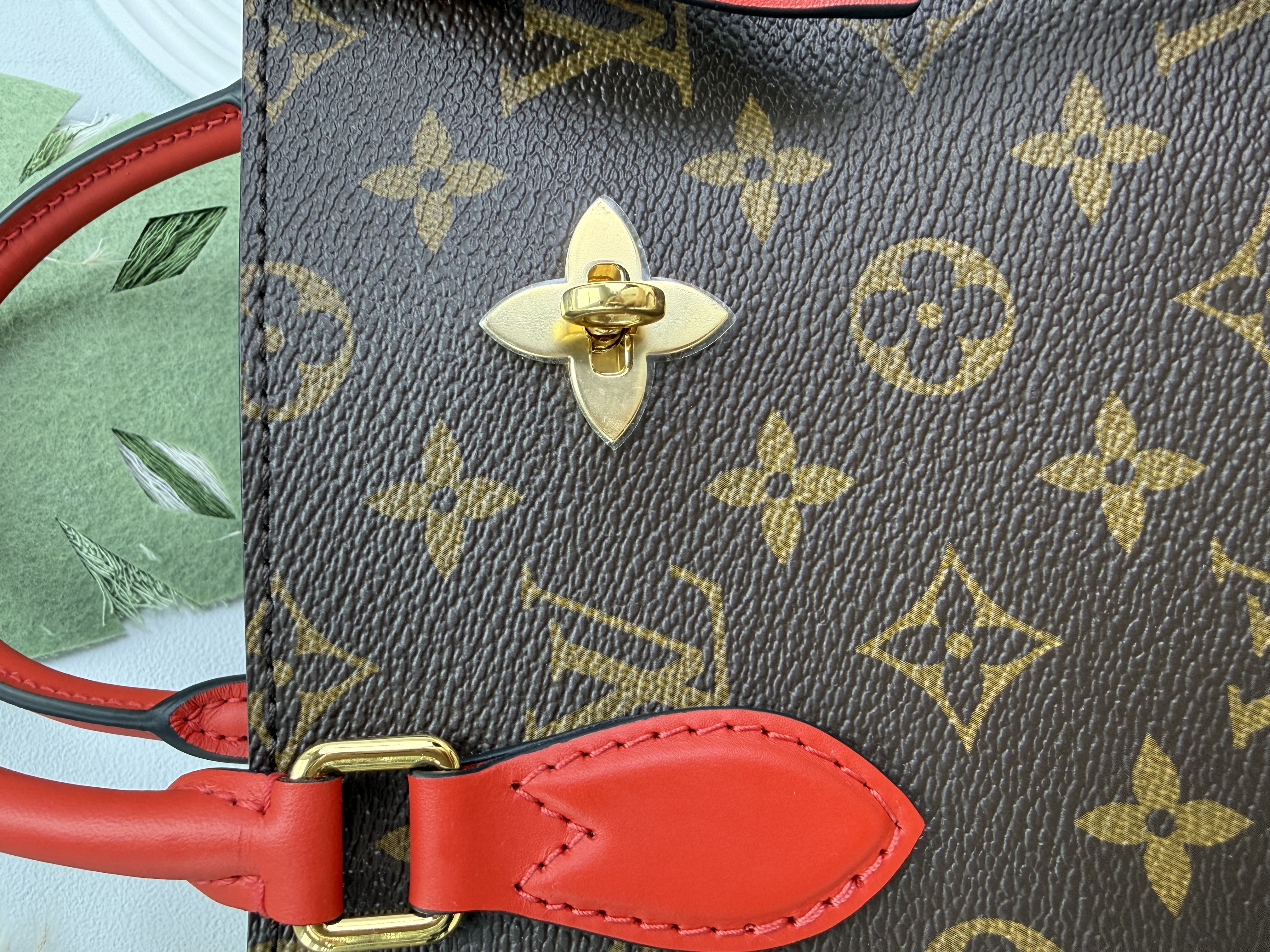 LV👜閑置品 ❣️Flower Tote老花拼红色TOTE BAG 有塵袋