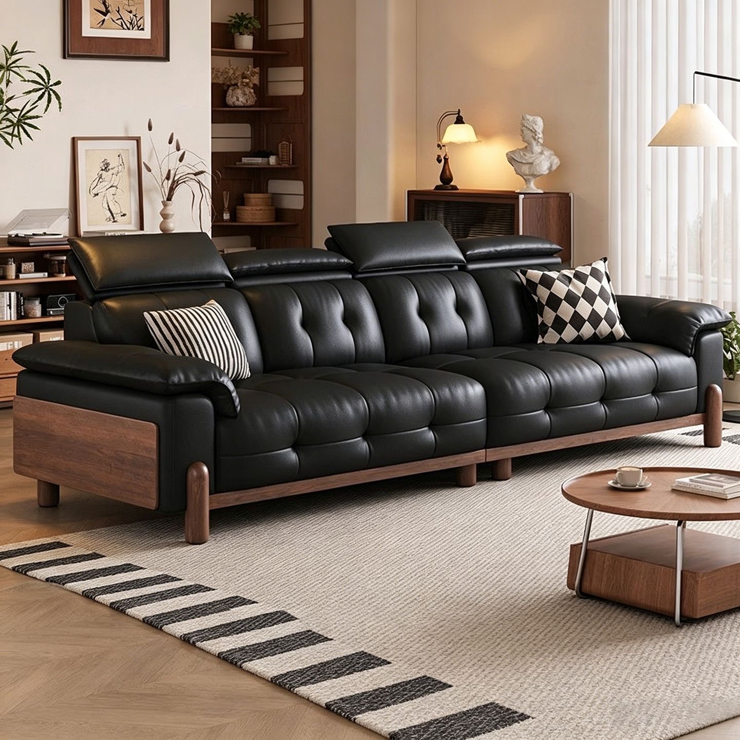中古風直排皮藝梳化 現代簡約 大小戶型客廳適用 sofa