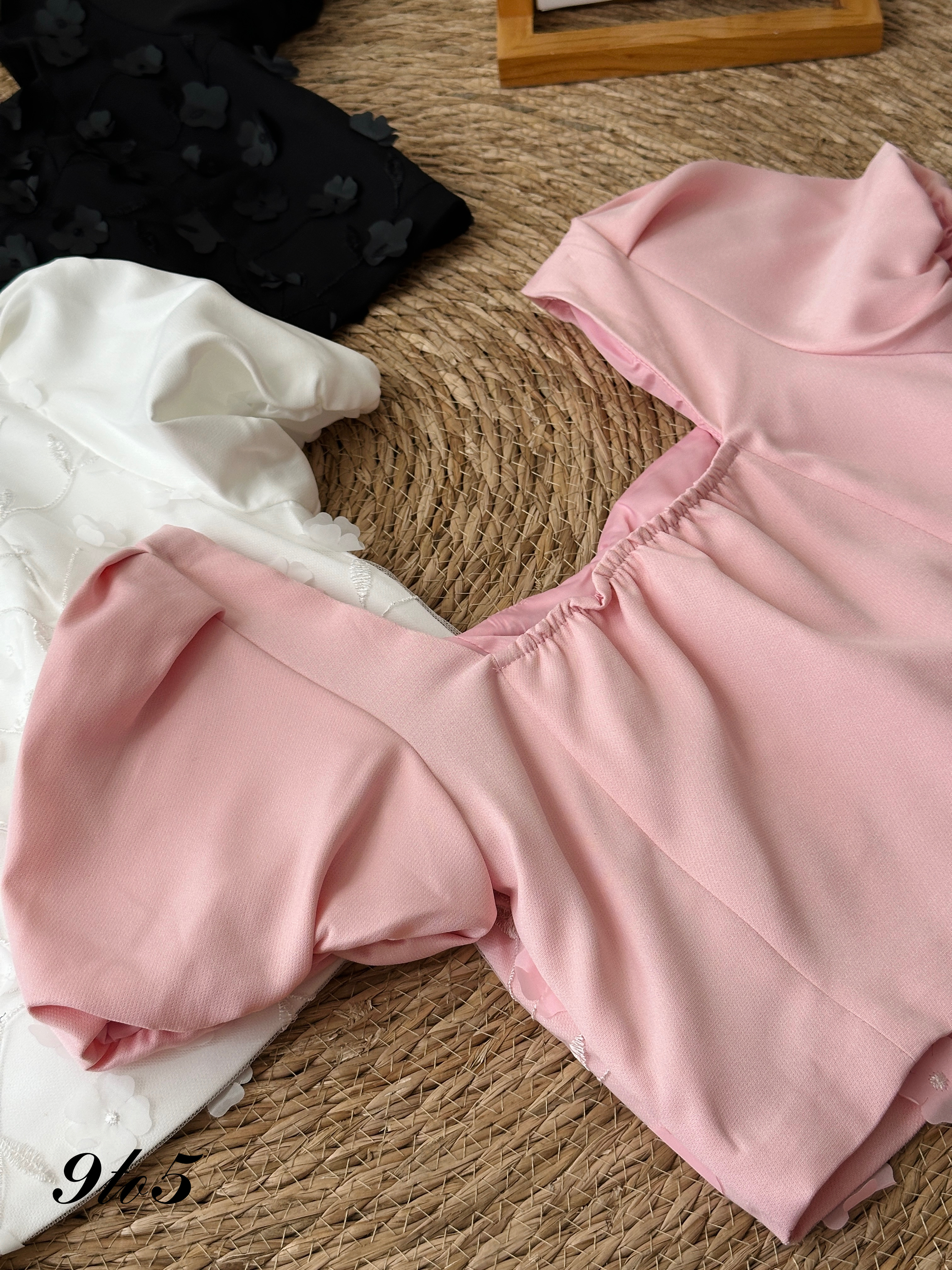 T3961 Puff Sleeve Square Neck Crop Top - 3 Colors