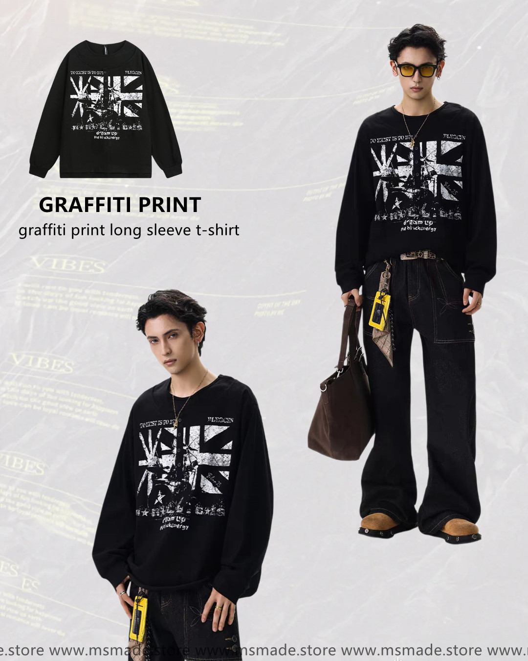 M102塗鴉字母印花長袖tee