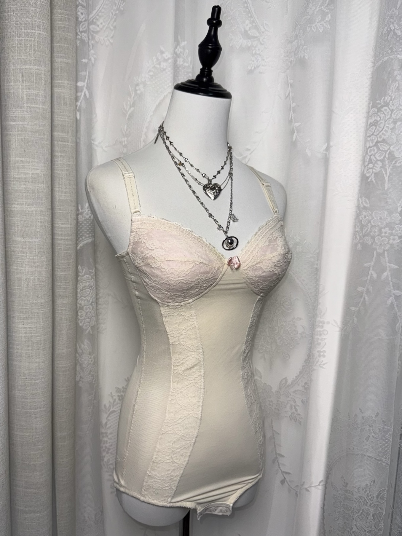 Cream Angelic Lace Panel Corset Bodysuit