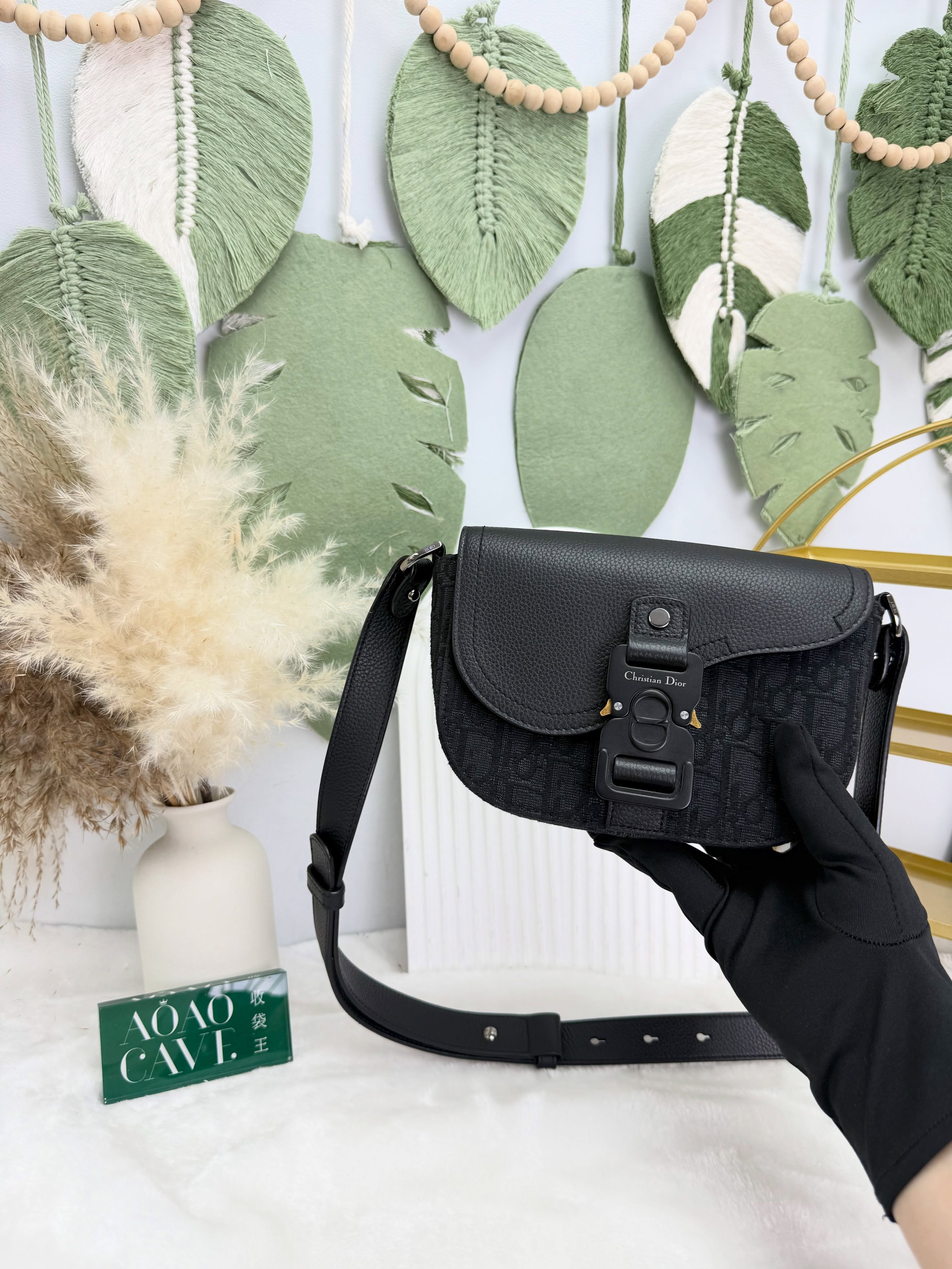 Dior👜 PRE OWNED 🛍️黑色老花郵差包 2025年單 全套🖤