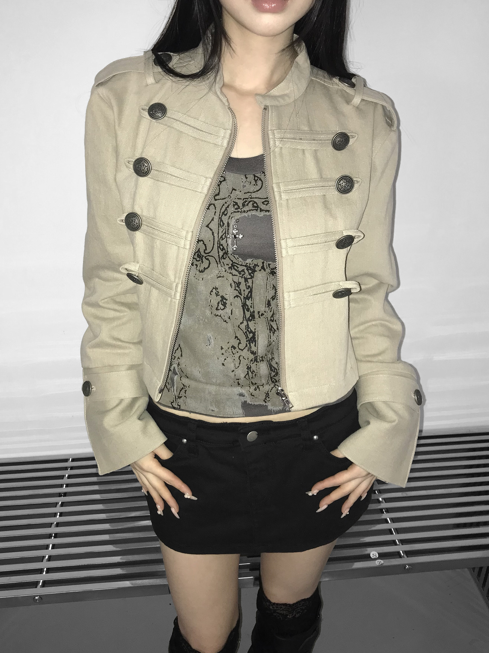 Vintage Zip Front Cropped Jacket