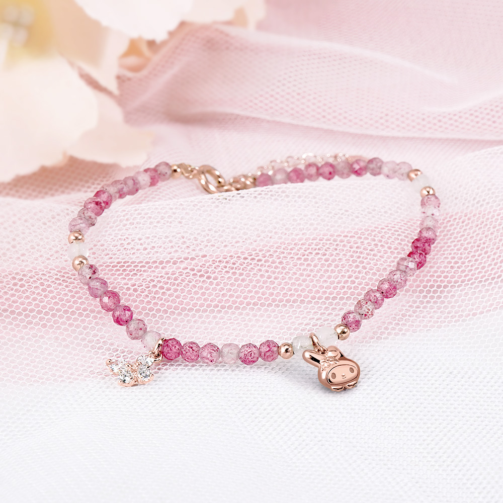 📦訂購 台灣限定 三麗鷗SanrioＸSTORY 故事銀飾 My Melody 童話仙子系列 美樂蒂天然草莓粉晶蝴蝶純銀手鏈