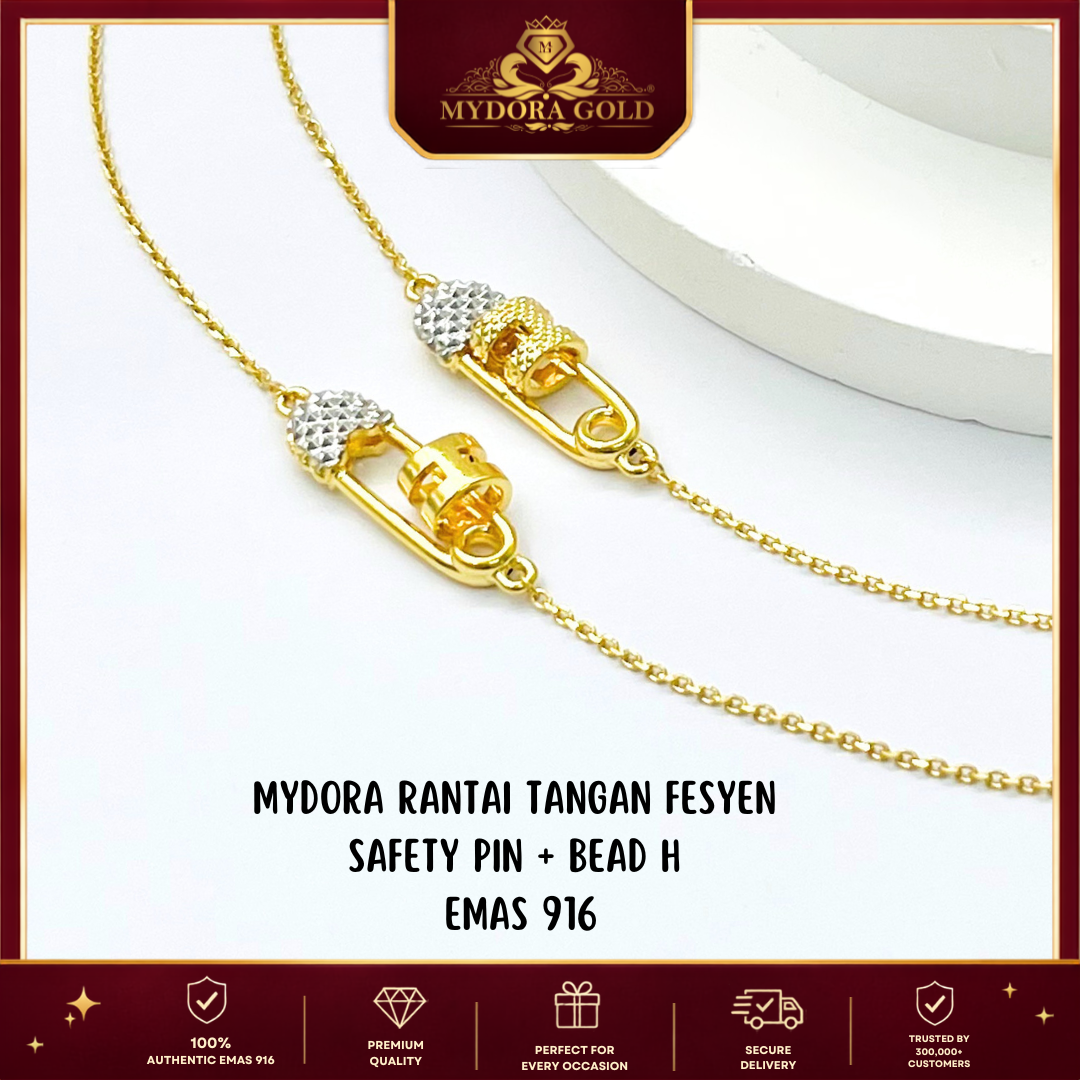 MYDORA Rantai Tangan Fesyen Safety Pin + Bead H l EMAS 916/22K