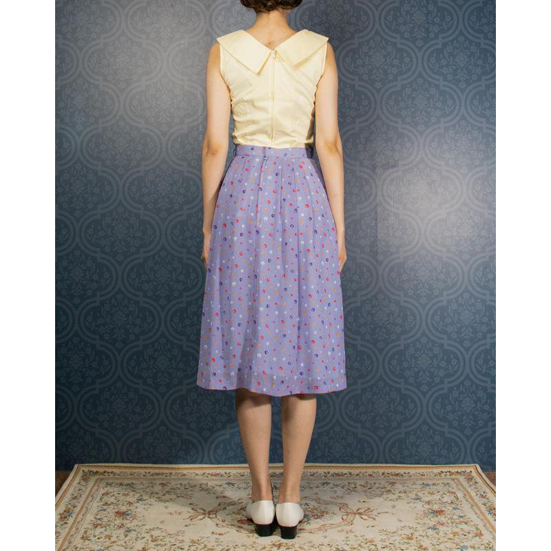 C.a. 1970s Lavender Colourful Irregular Dot Pattern Skirt - 26" Waist (FK056)