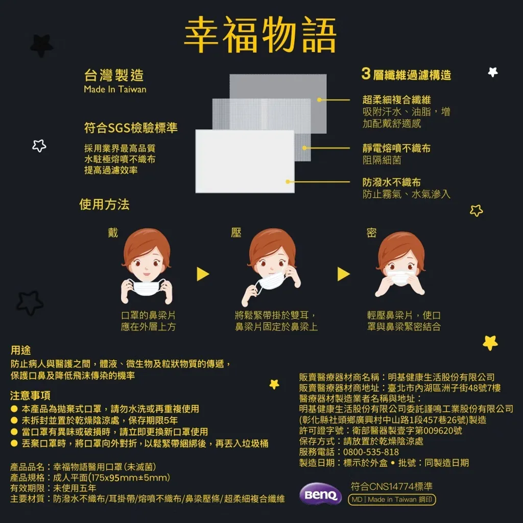 【台灣】Pokémon 比卡超 成人平面口罩（ 50入/盒）