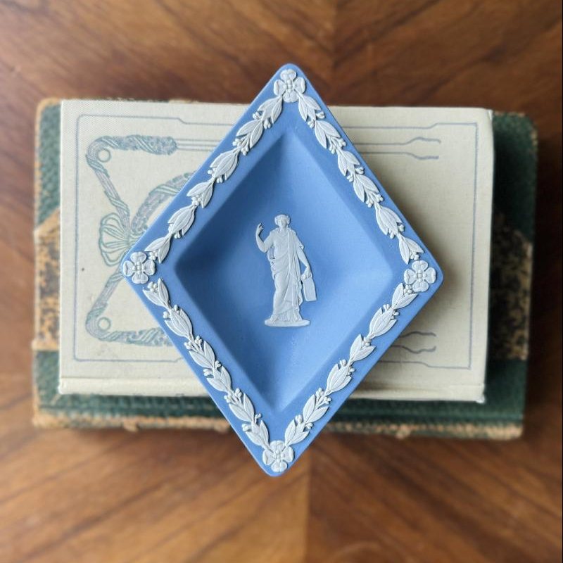 Vintage Wedgwood Blue Jasper Trinket Dish - Diamond (MT2464/MT2465)