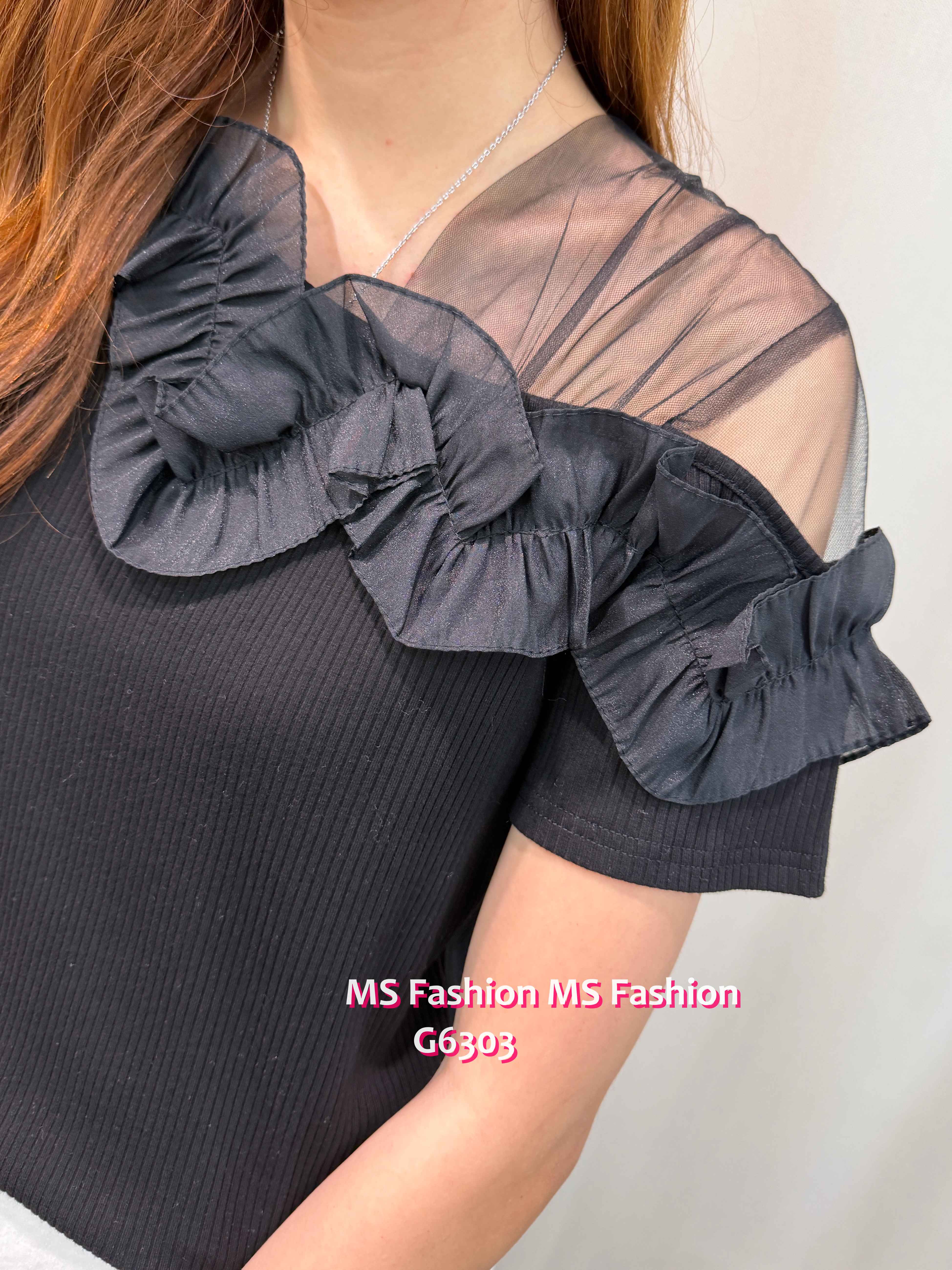 G6303 ruffle透視紗top