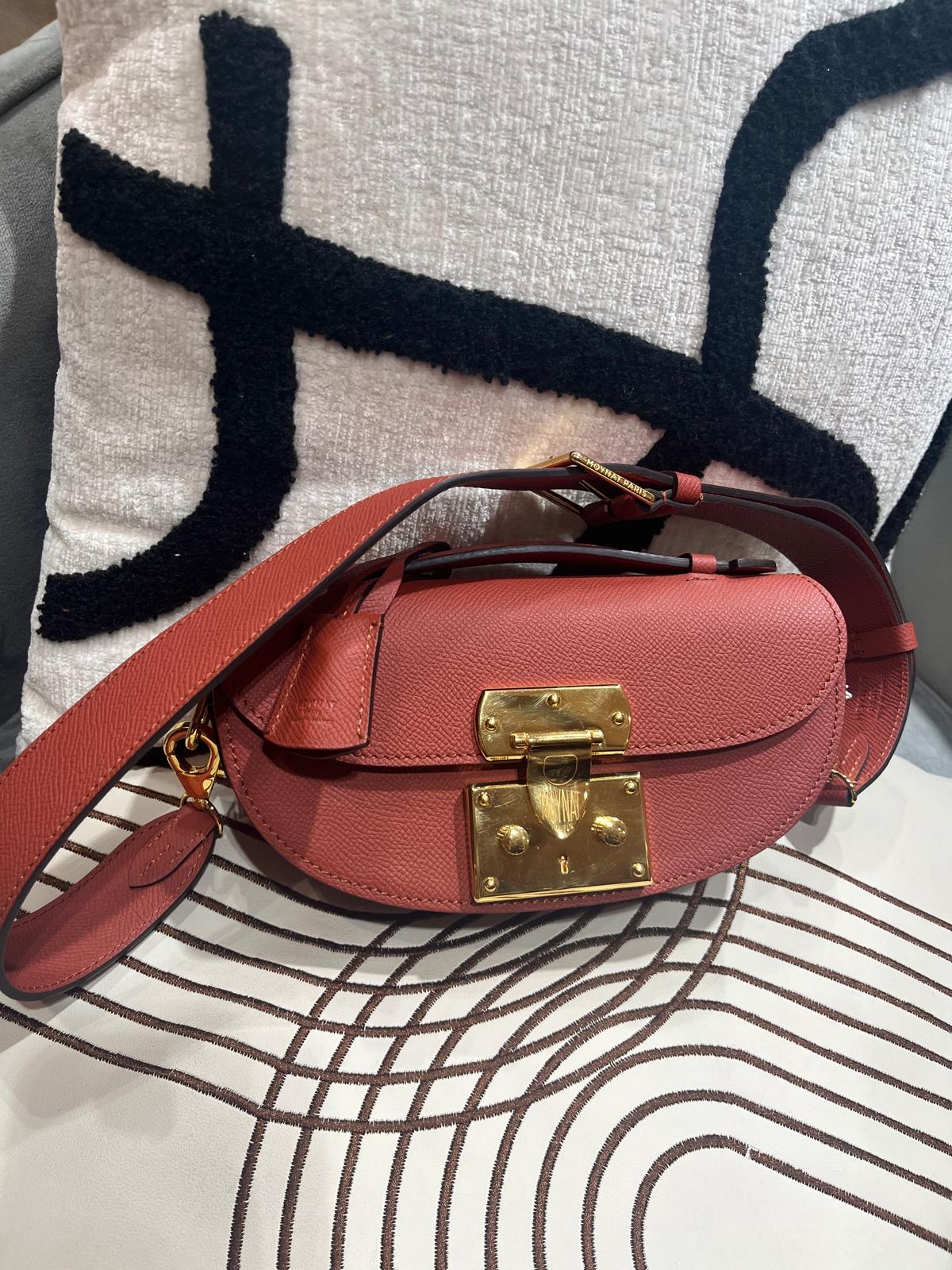 MOYNAT Flori  小牛皮手提兩用馬鞍包.紅棕,100%Authentic, 98%New