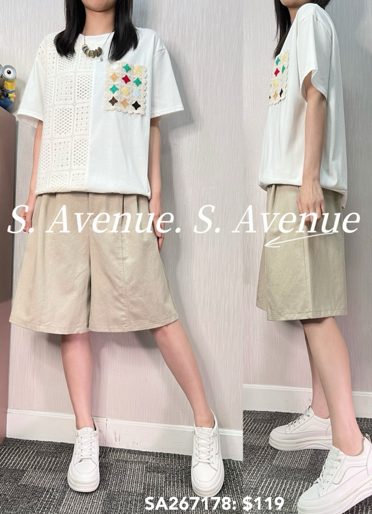 SA267178: 短袖側拼lace勾織袋tee