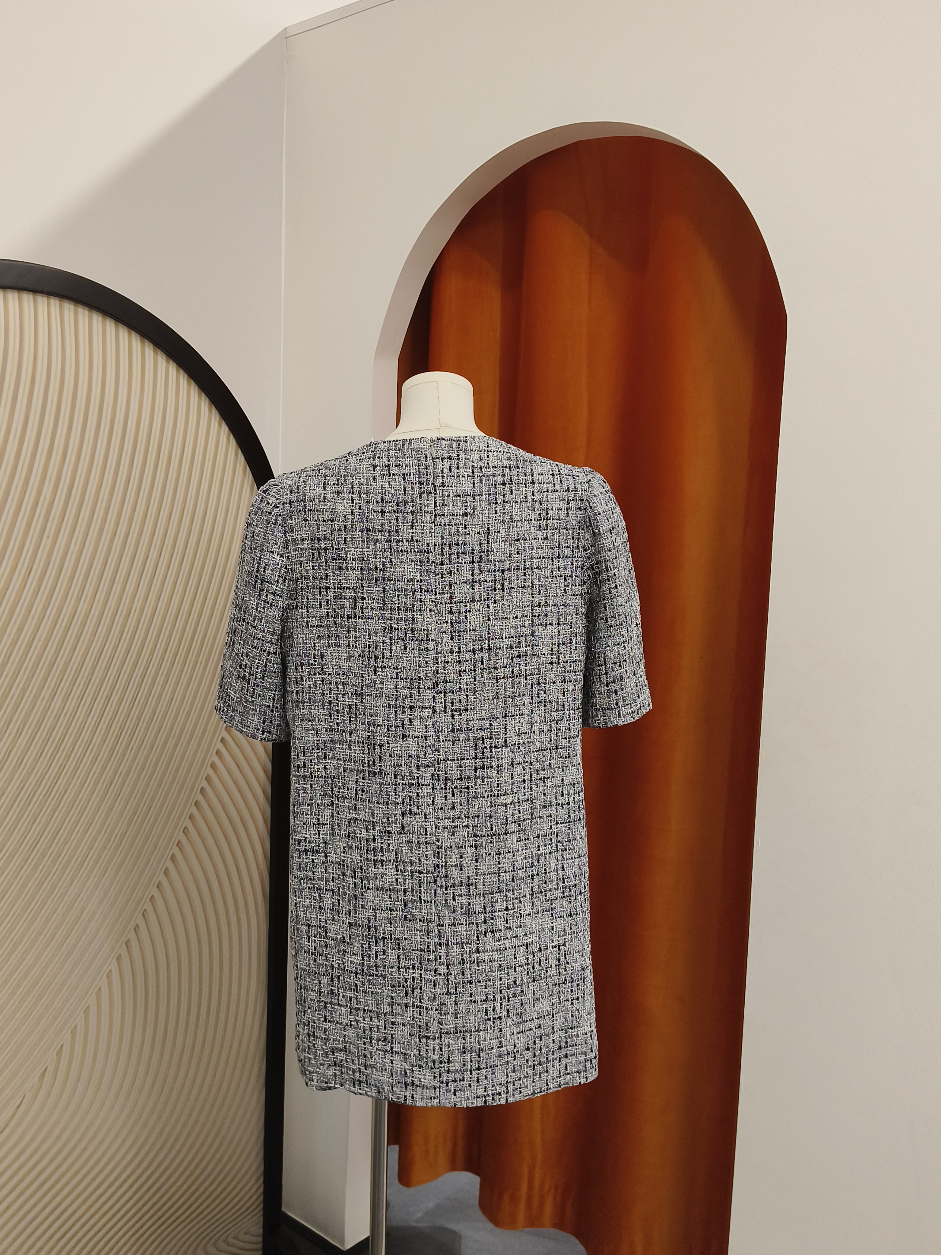 银灰色小香风连衣裙 Silver Grey Tweed Dress