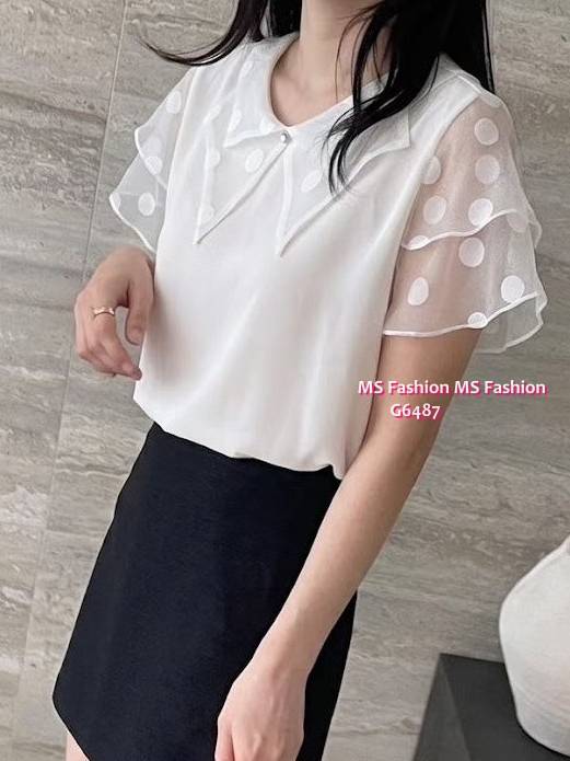 G6487 特色領波點紗袖top