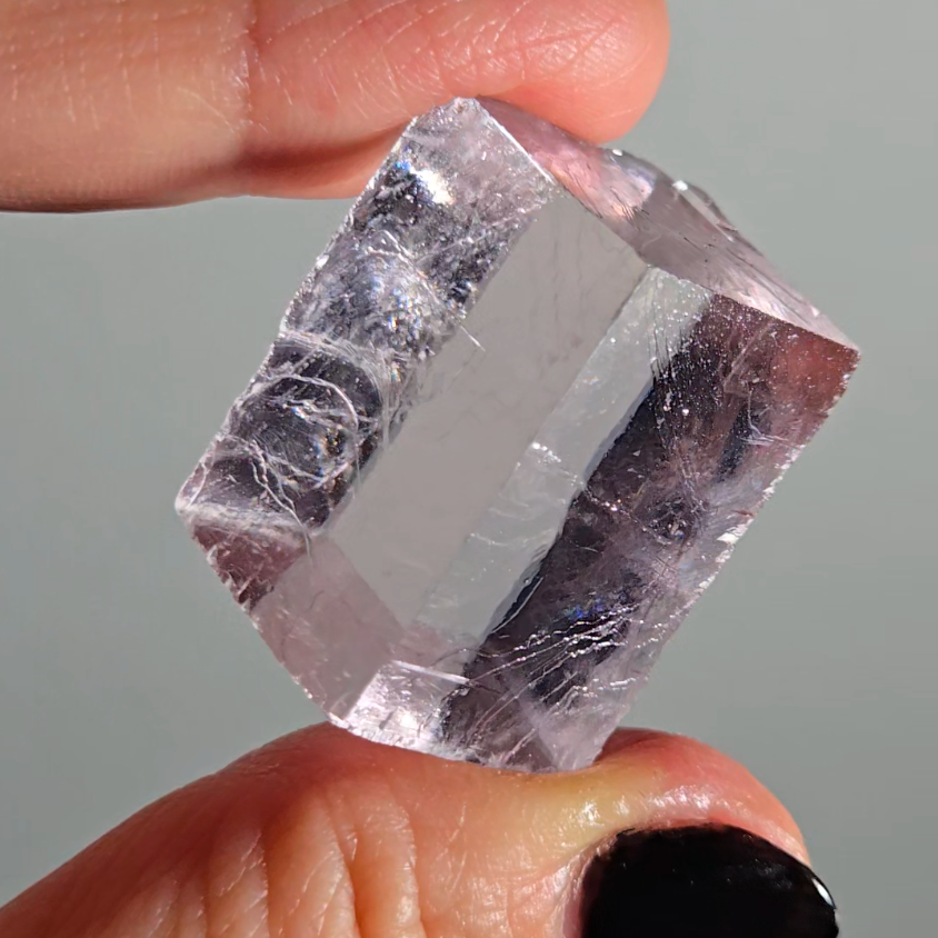 Purple calcite cube with rainbows - PC3