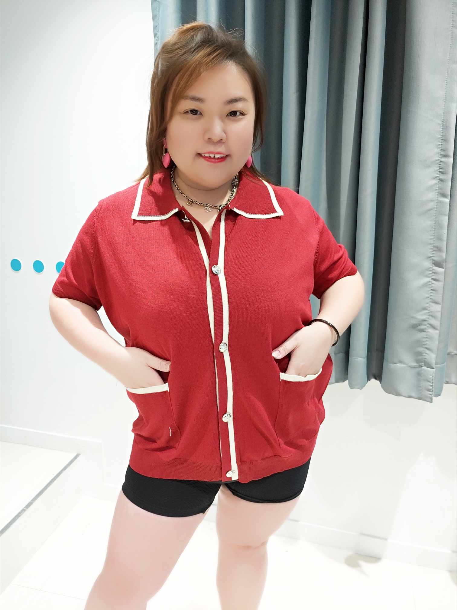 DSF13 翻领排扣针织上衣