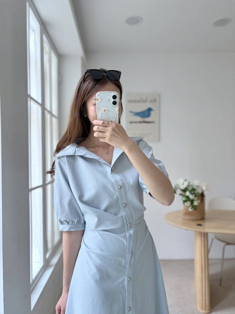 Lena Contoured Waist Dress (Pastel Blue)