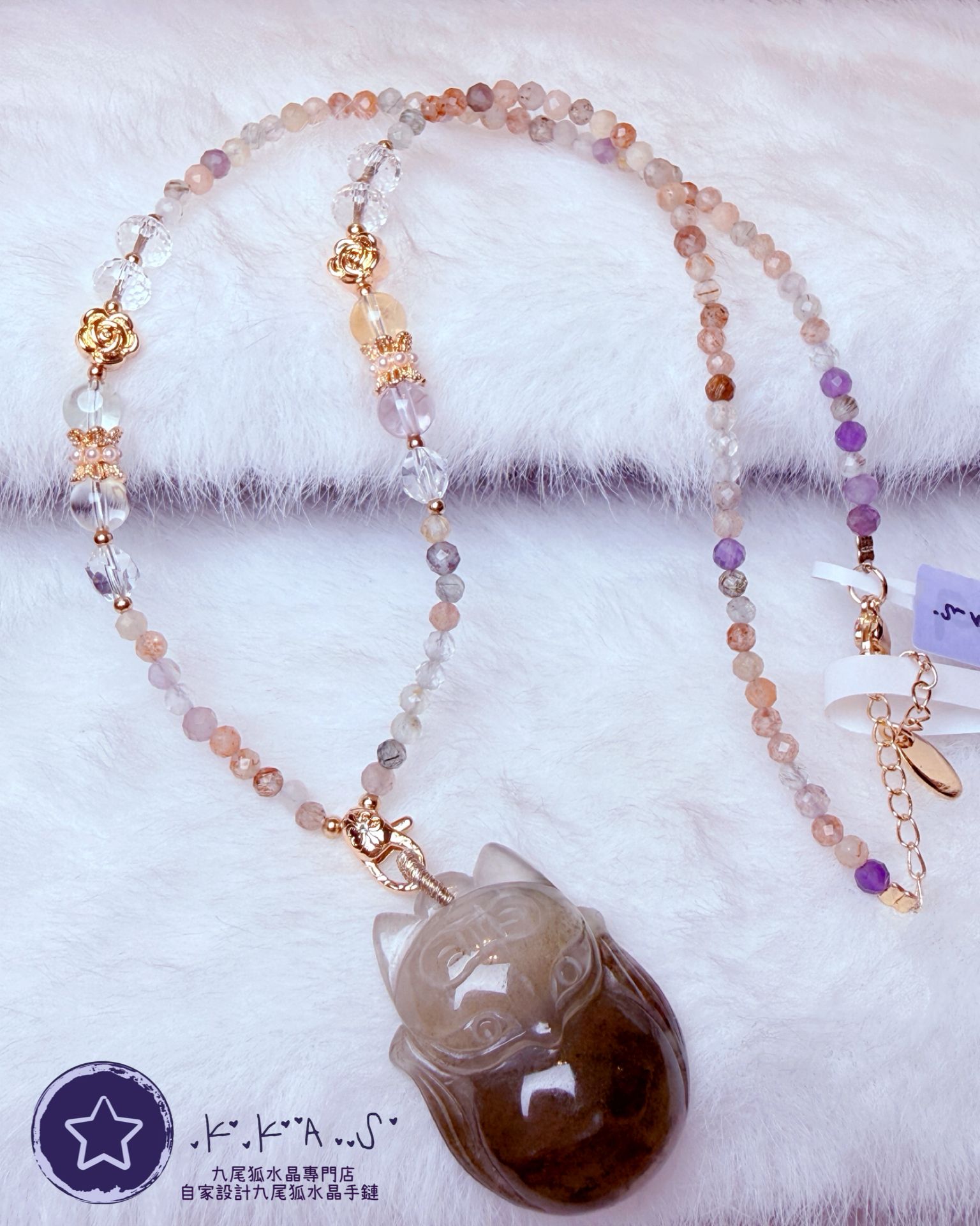 K00107 綠幽靈 蝴蝶結狐小妹 - 吊墜頸鏈/套鏈