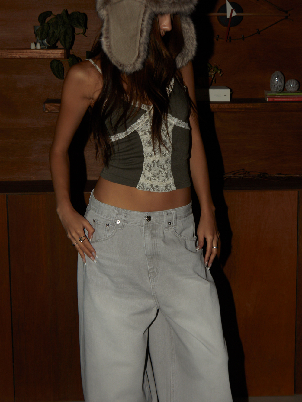 Mega Wide Backstrap Denim Pants 