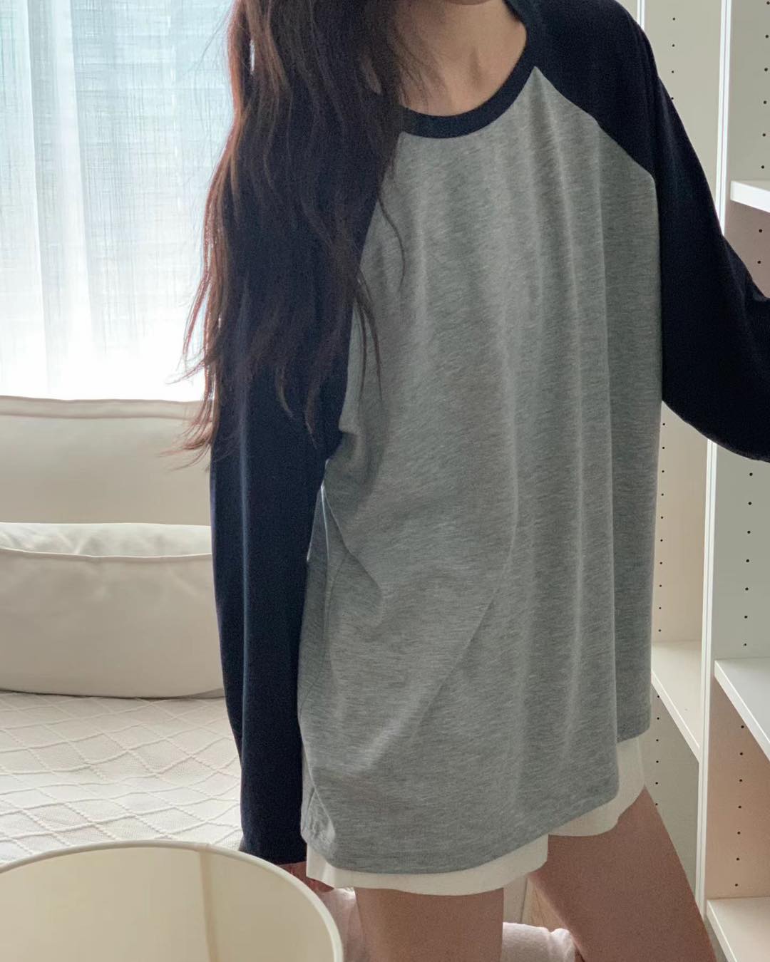 微磨毛牛角袖長袖 T-Shirt 