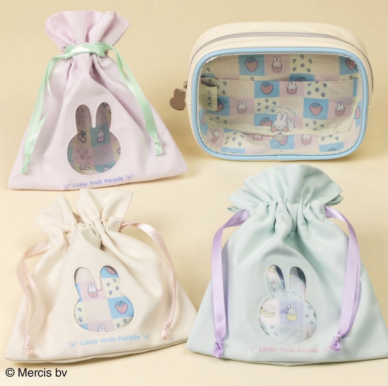 🐰Pre Order  - miffy 聯乘限定 Little Fruit Parade 索繩袋 / 透明 zipper Pouch  ( 📦 大約 5月中到貨, 若遇到缺貨或其它因素貨期會延遲 ）