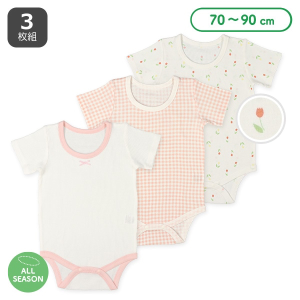 🇯🇵預訂 日本直送🇯🇵格紋鬱金香滿印短袖包屁衣三件套