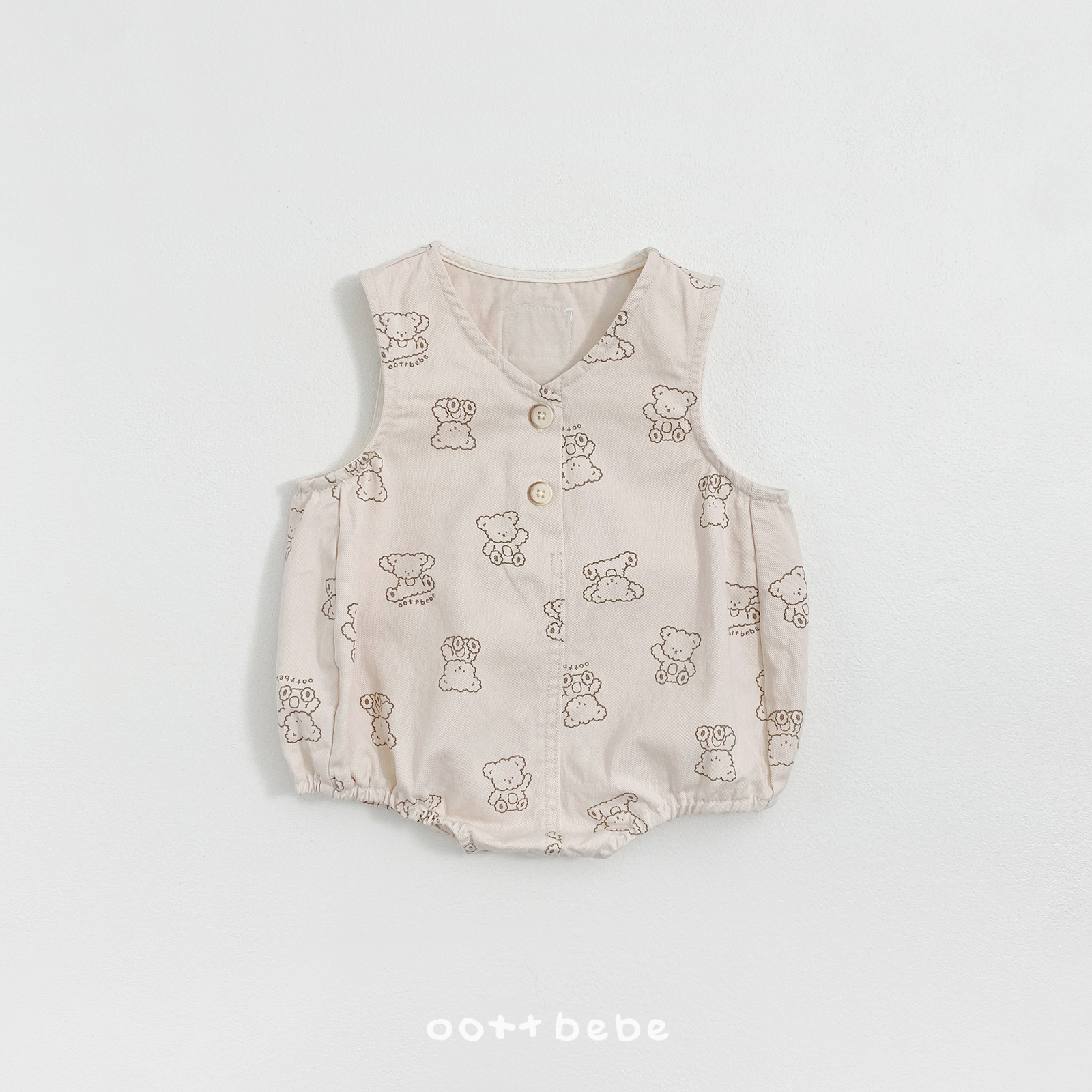 🌸預訂 韓國直送🌸🇰🇷OOTTBEBE兩色小熊滿印牛仔斜紋布背心包屁衣