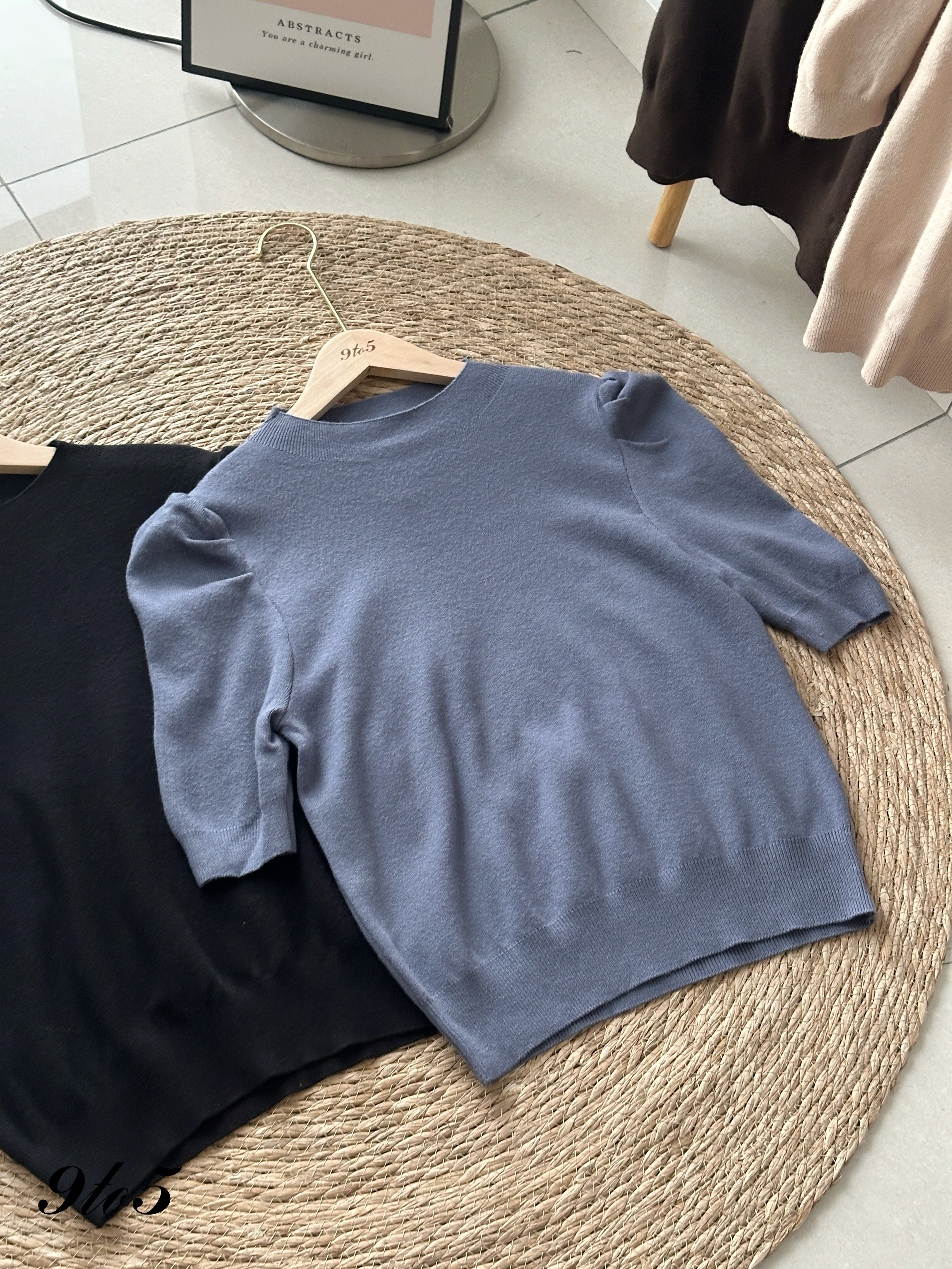 T4244 Mock Neck Puff Sleeve Knit Top - 4 Colors 