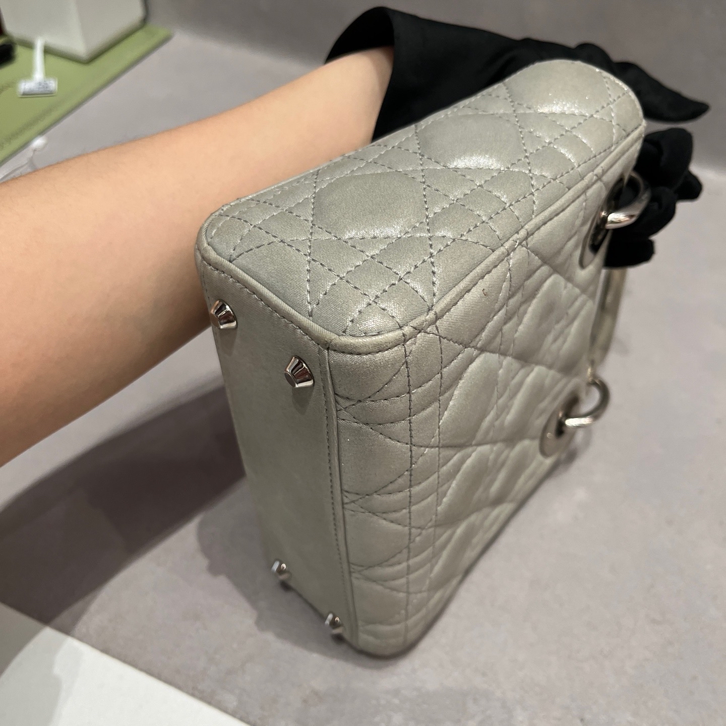 【預訂貨品】Lady dior三格珠光灰銀扣戴妃包