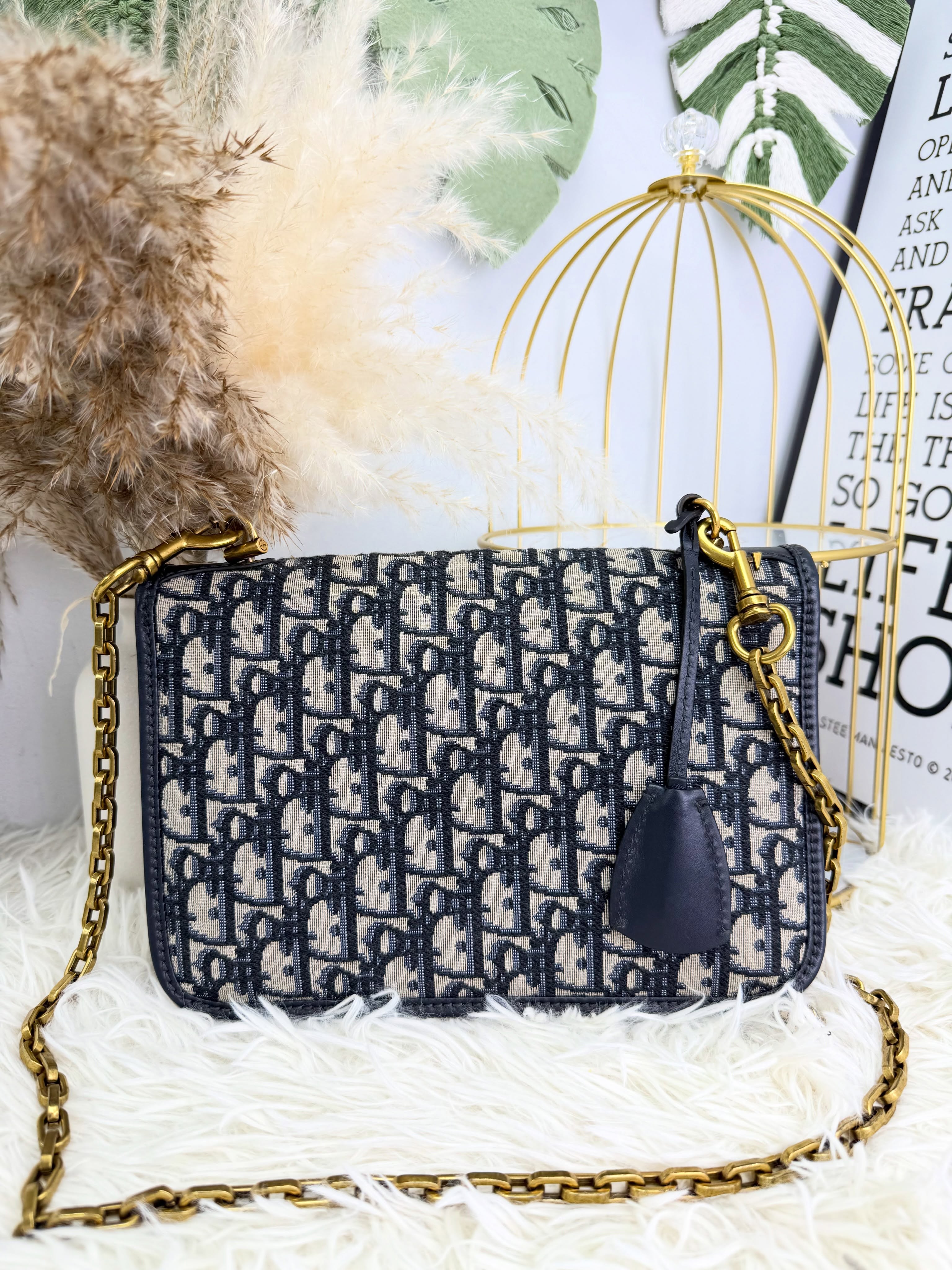 Dior👜 PRE OWNED 🛍️老花郵差包 原裝五金復古肩帶 + 後配 鏈條肩帶💛 
