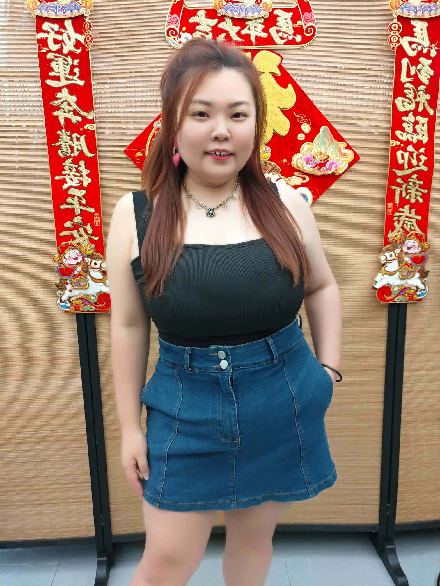 DDI14 TW#1649 大褶皱线设计牛仔裤裙