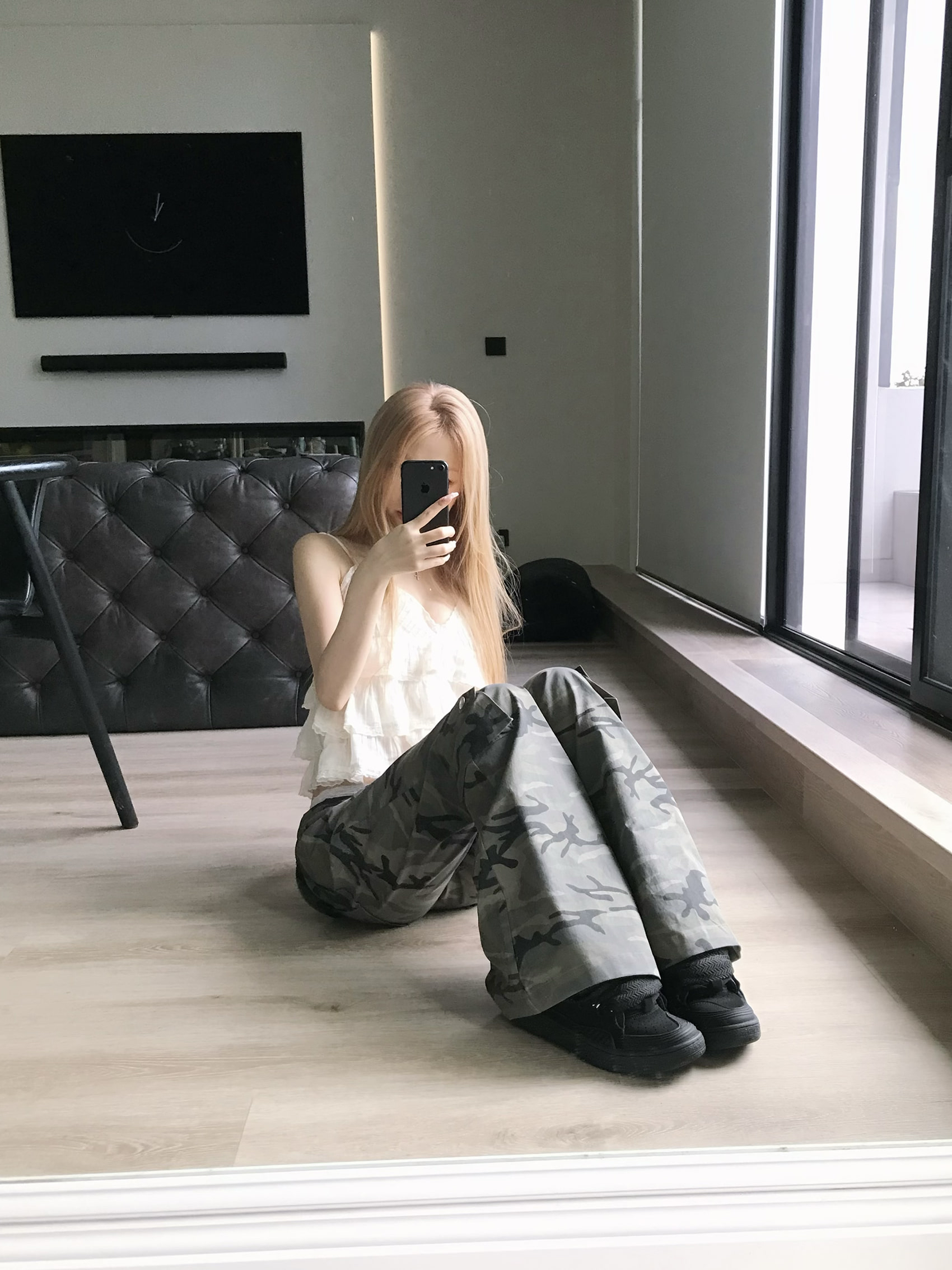 Camo Low-Rise Flare Cargo Pants