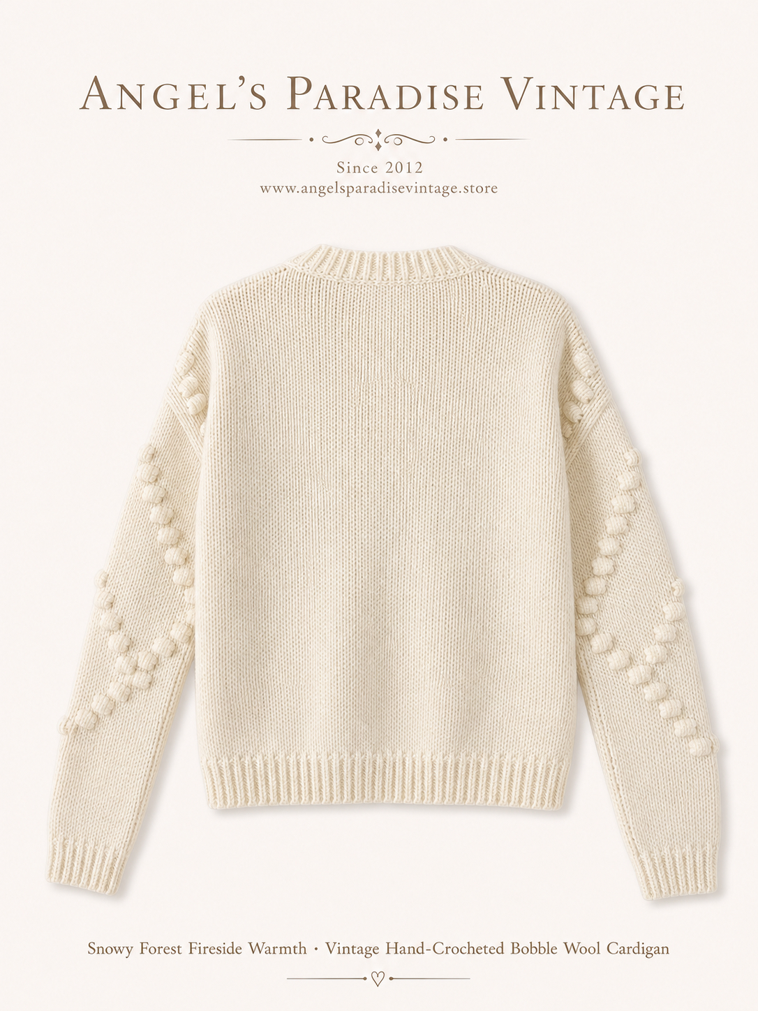 雪國森林的壁爐暖意 ∙ 鉤織立體波紋古董羊毛冷外套 Snowy Forest Fireside Warmth ∙ Vintage Hand-Crocheted Bobble Wool Cardigan