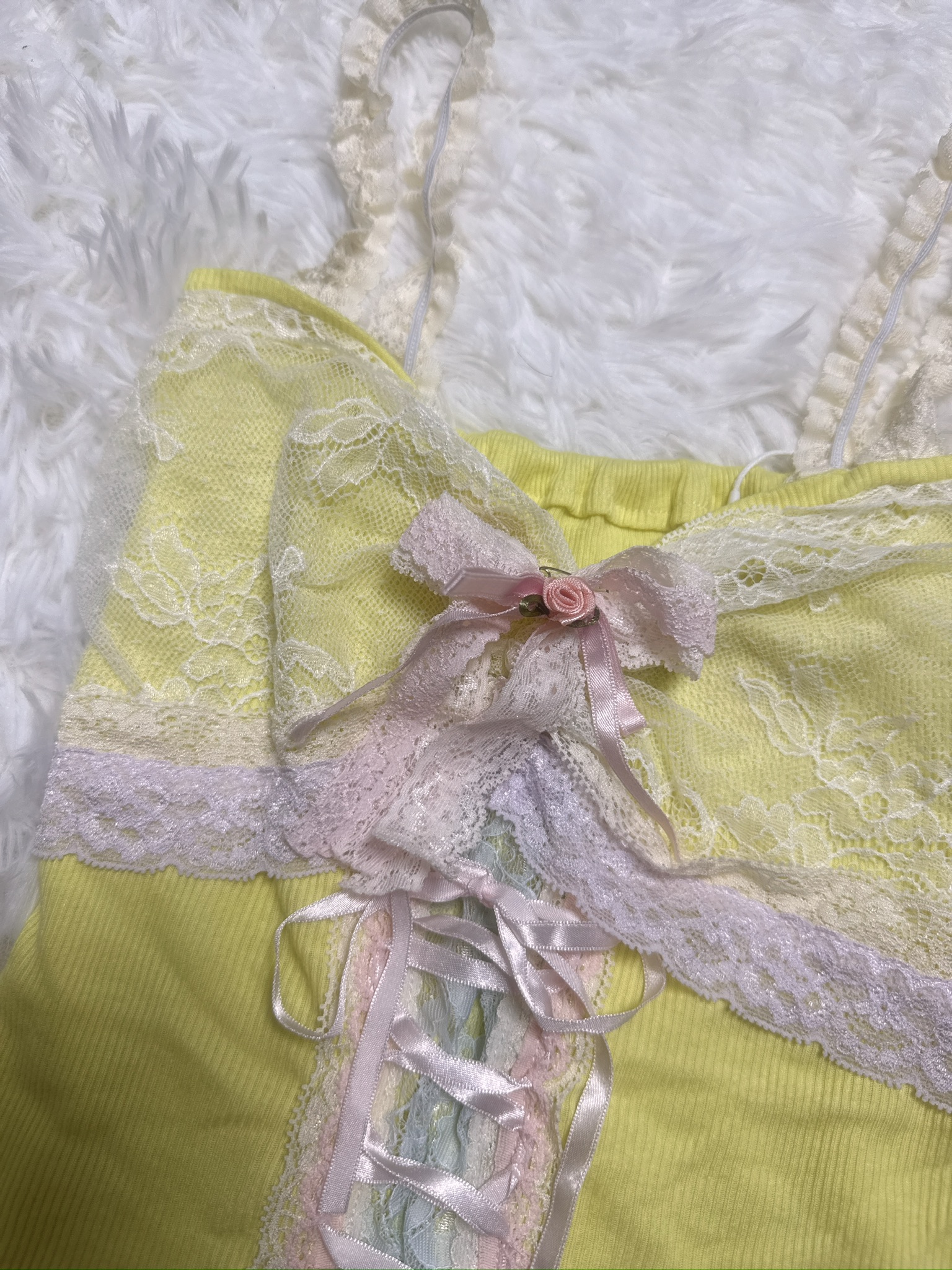 Yellow Balletcore Lace Rose Remade Camisole
