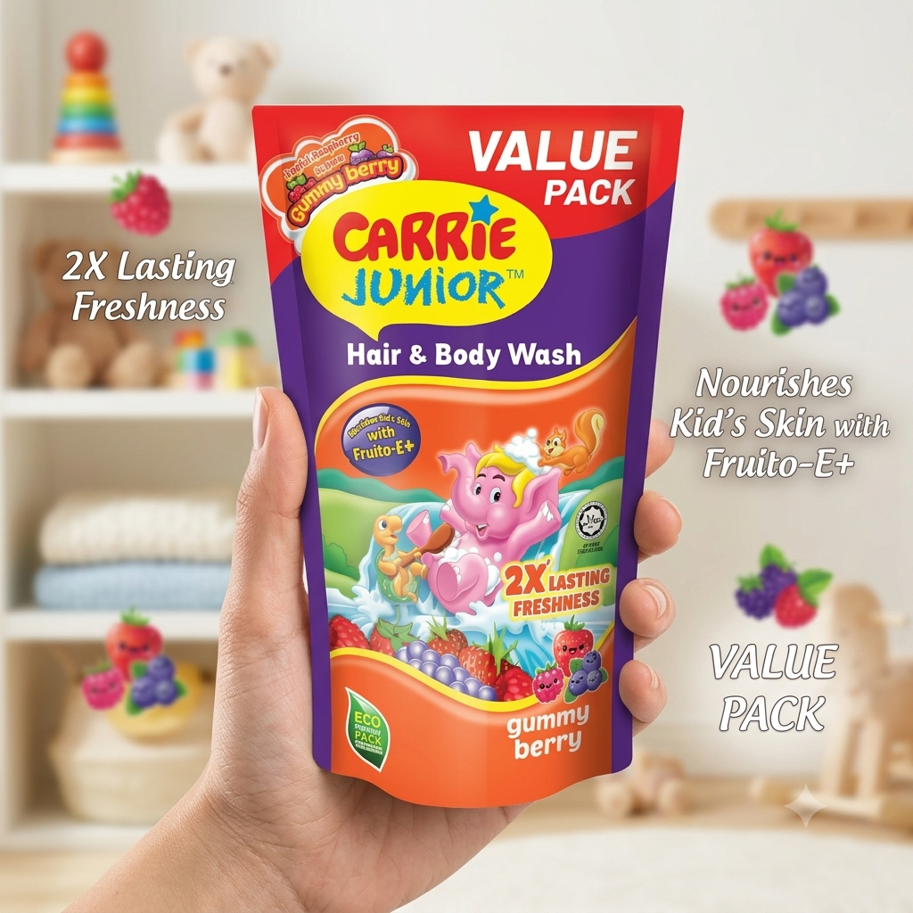 Carrie Junior Baby Hair & Body Wash Refill Pack - 500g - J. RASPBERRY / GUMMY BERRY